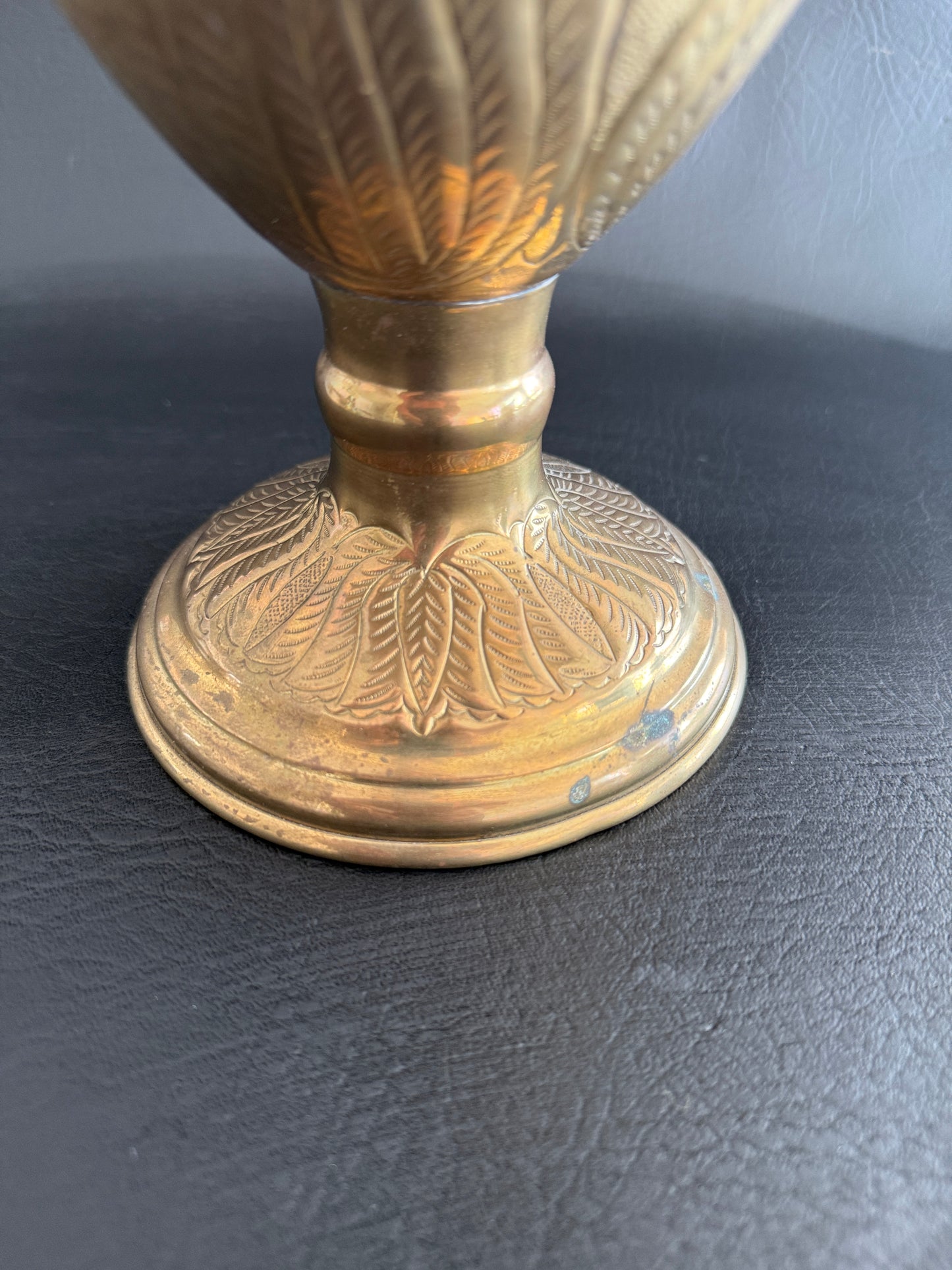 Lidded Brass Urn with Leaf Motif Detailing