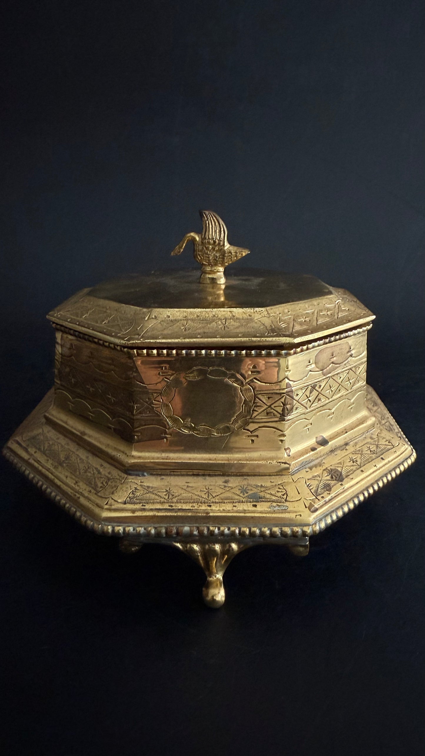 Brass Trinket Box with Swan Handled Lid
