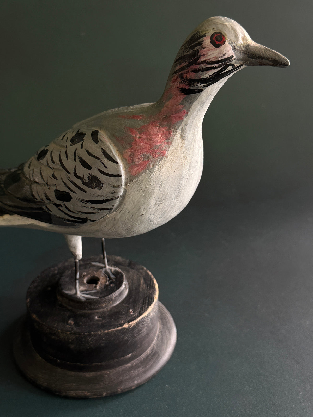 Hand-Painted Wooden Folk Art Bird on Stand