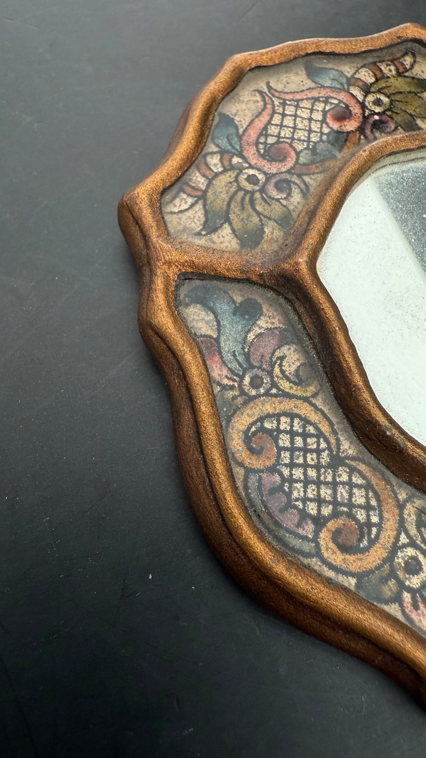 Small Wooden Mirror with Hand Painted Details