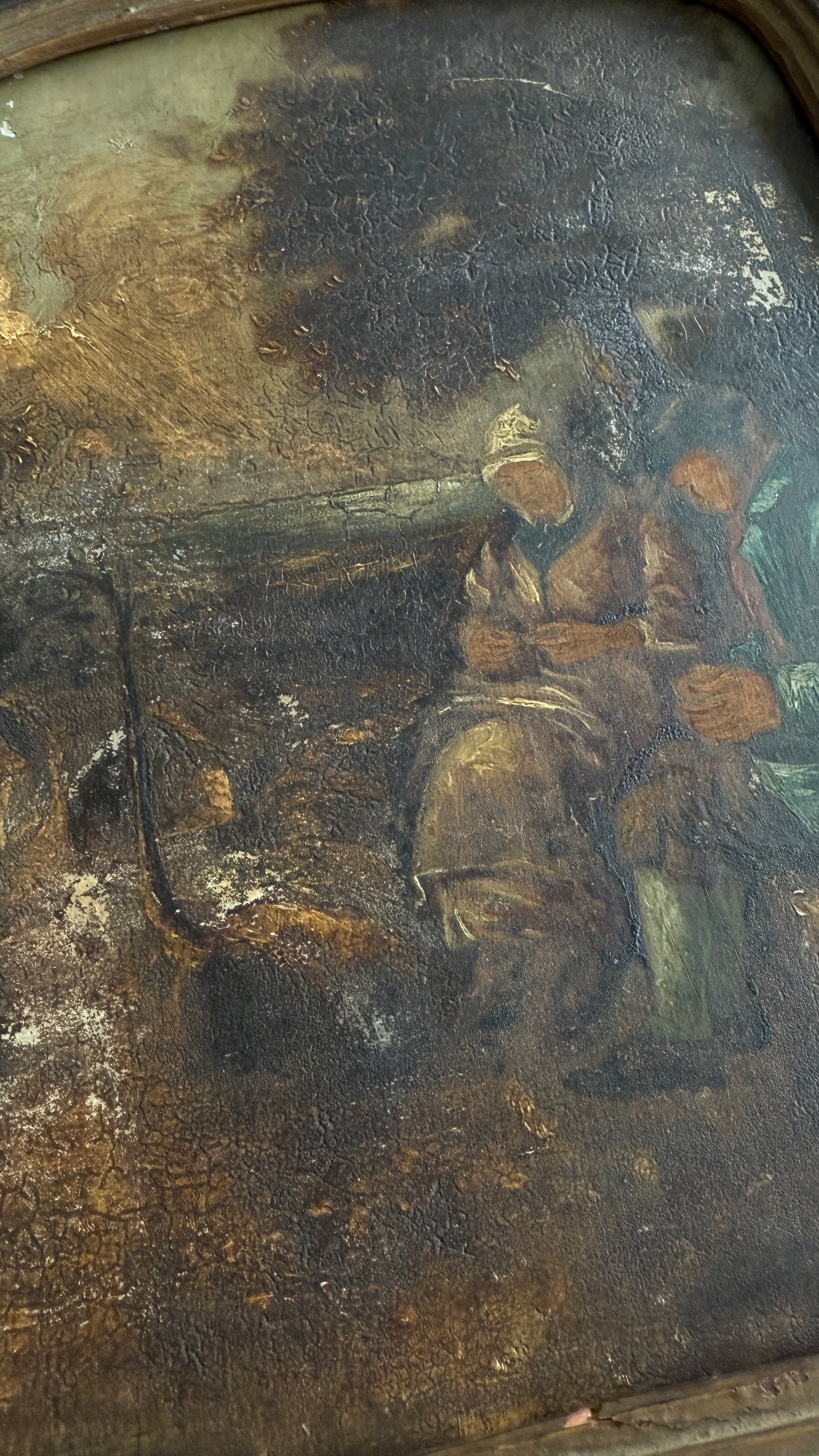 Reserved: Antique 19th-Century Oil Painting on Panel – Rustic Peasant Scene