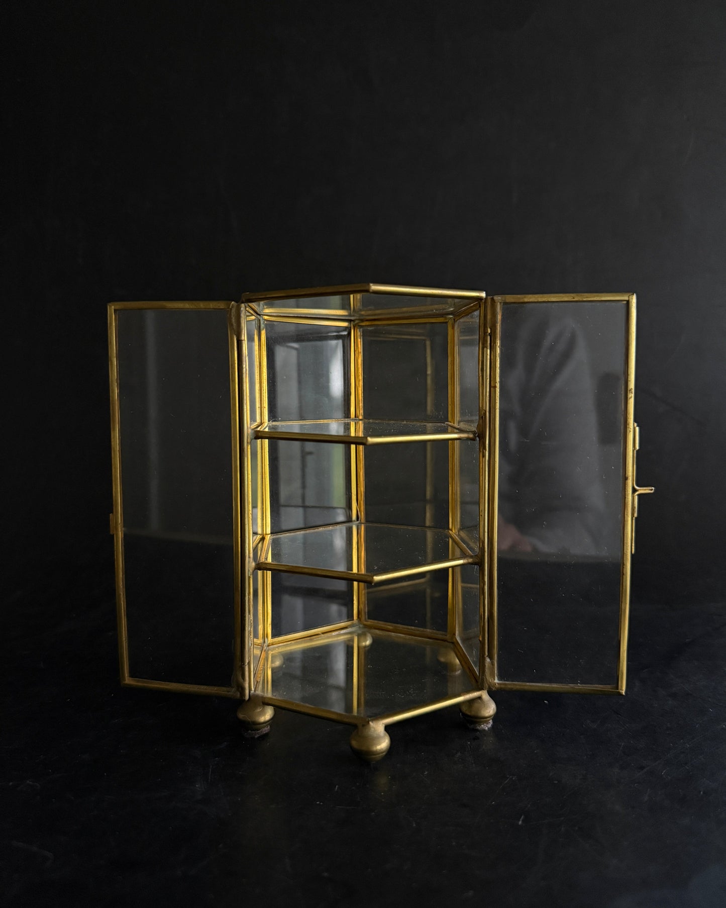 Petite Brass & Glass Curio Cabinet