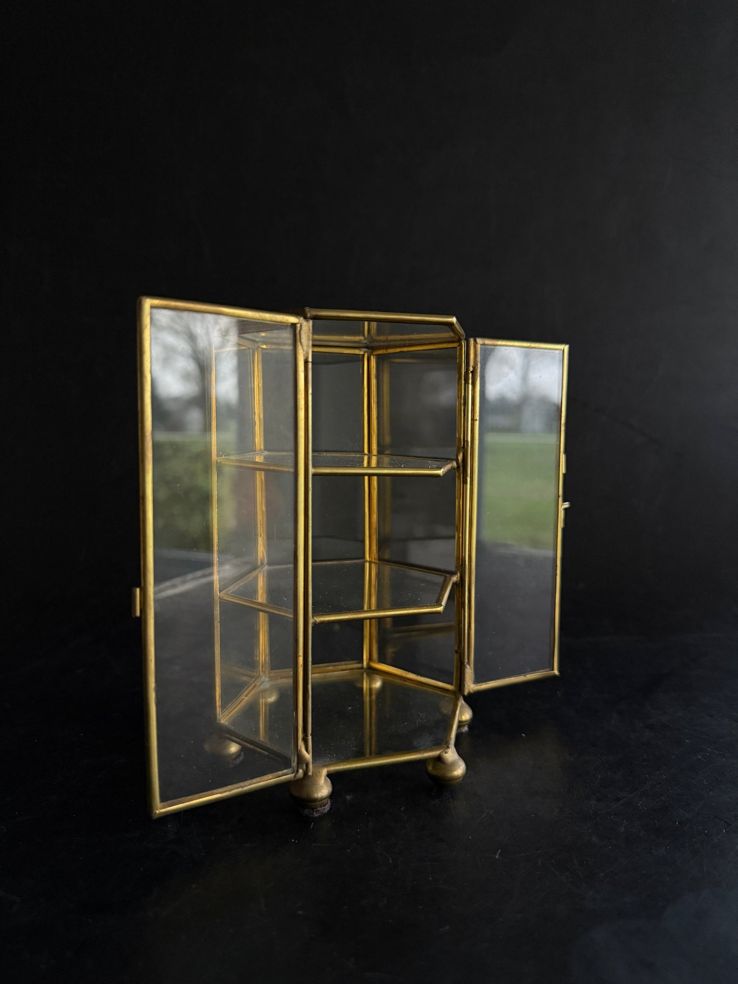Petite Brass & Glass Curio Cabinet