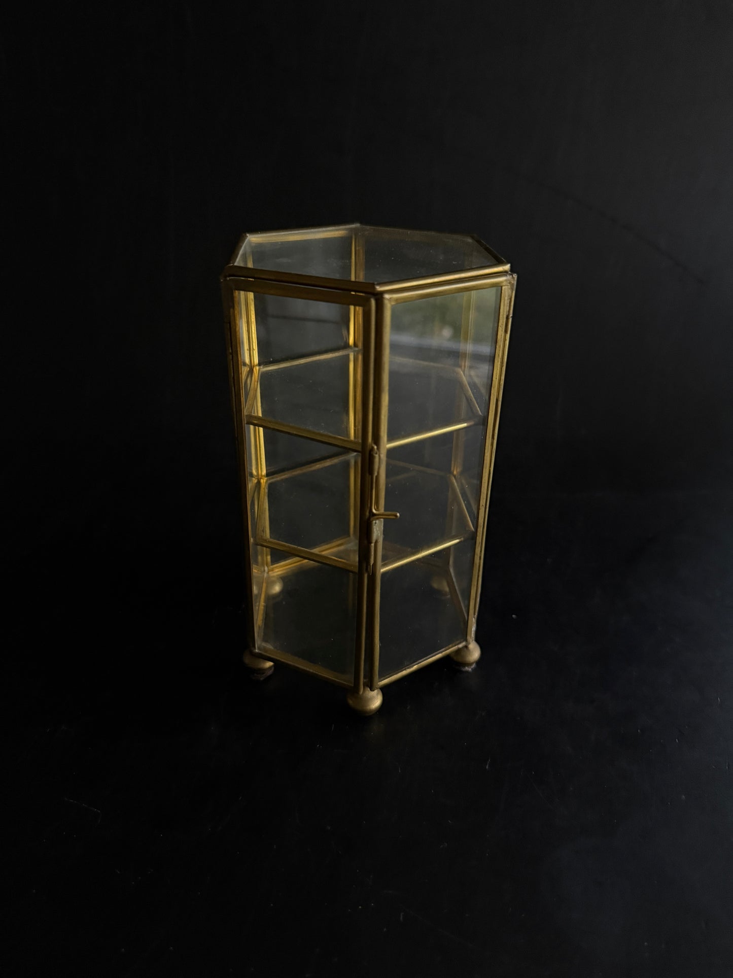 Petite Brass & Glass Curio Cabinet