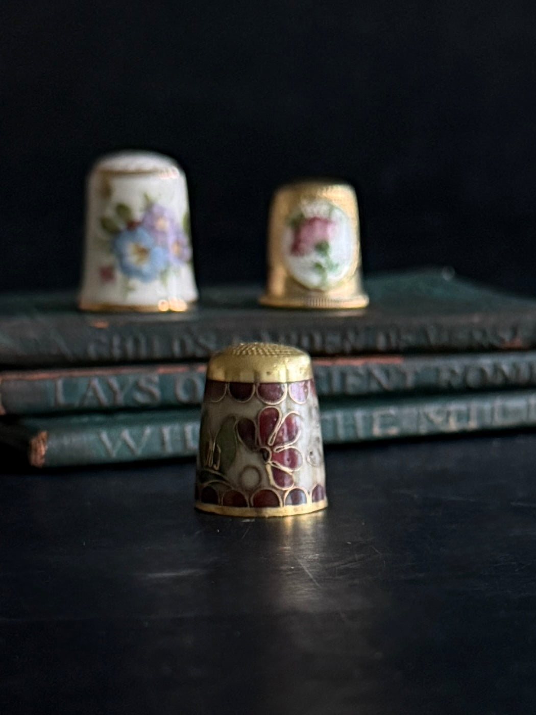Reserved: Vintage Cloisonné Thimble – Floral Enamel & Brass