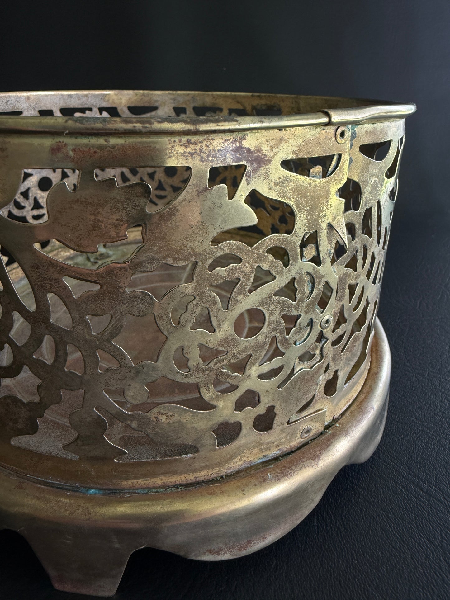 Vintage Pierced Brass Planter Collar