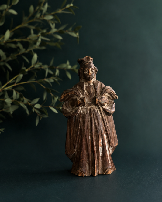 Antique Hand Carved Wood Santo Figure  Spanish Colonial or European Devotional | 18th or 19th Century