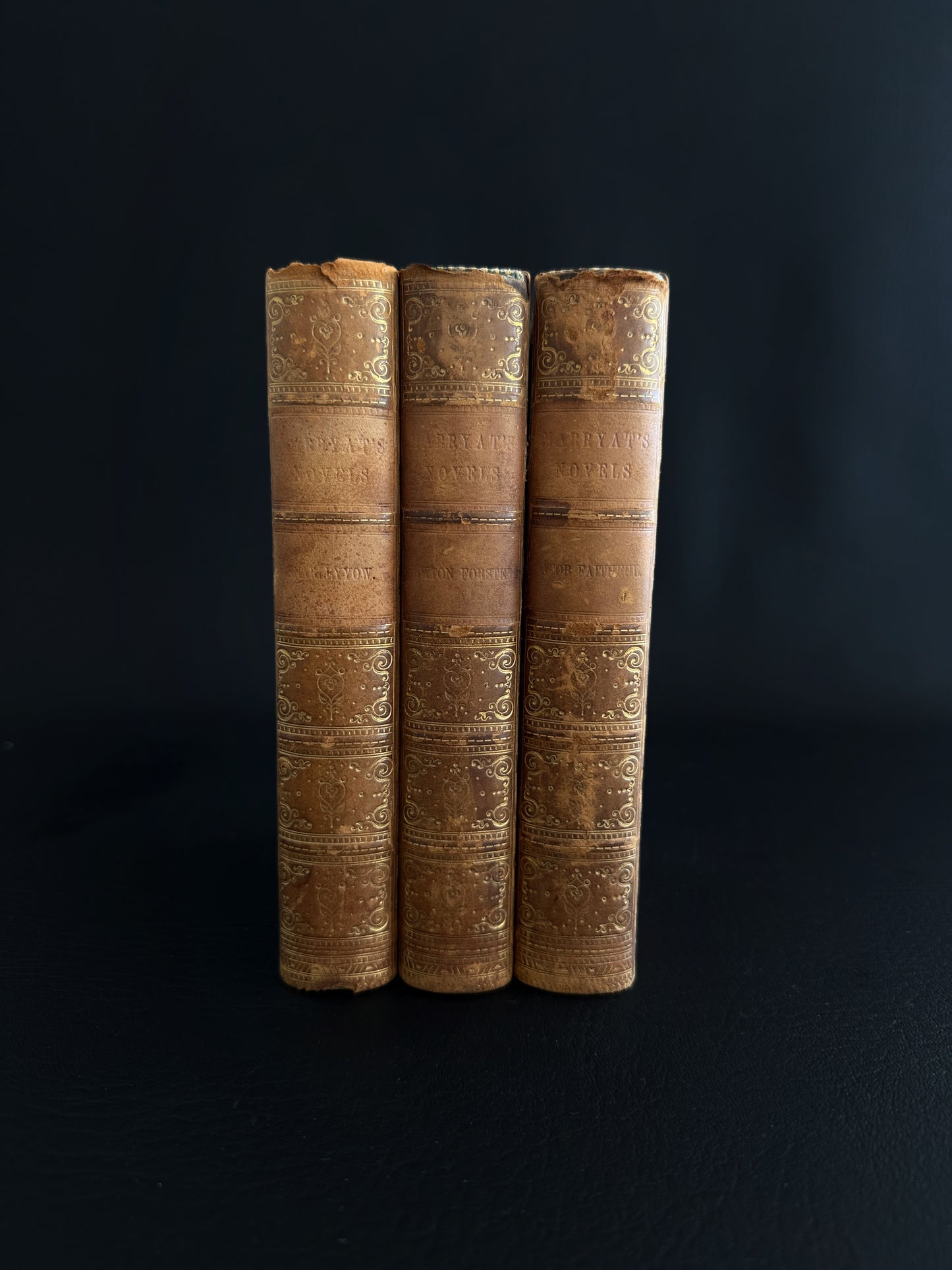 Trio of 19th-Century Leather-Bound Books by Captain Marryat