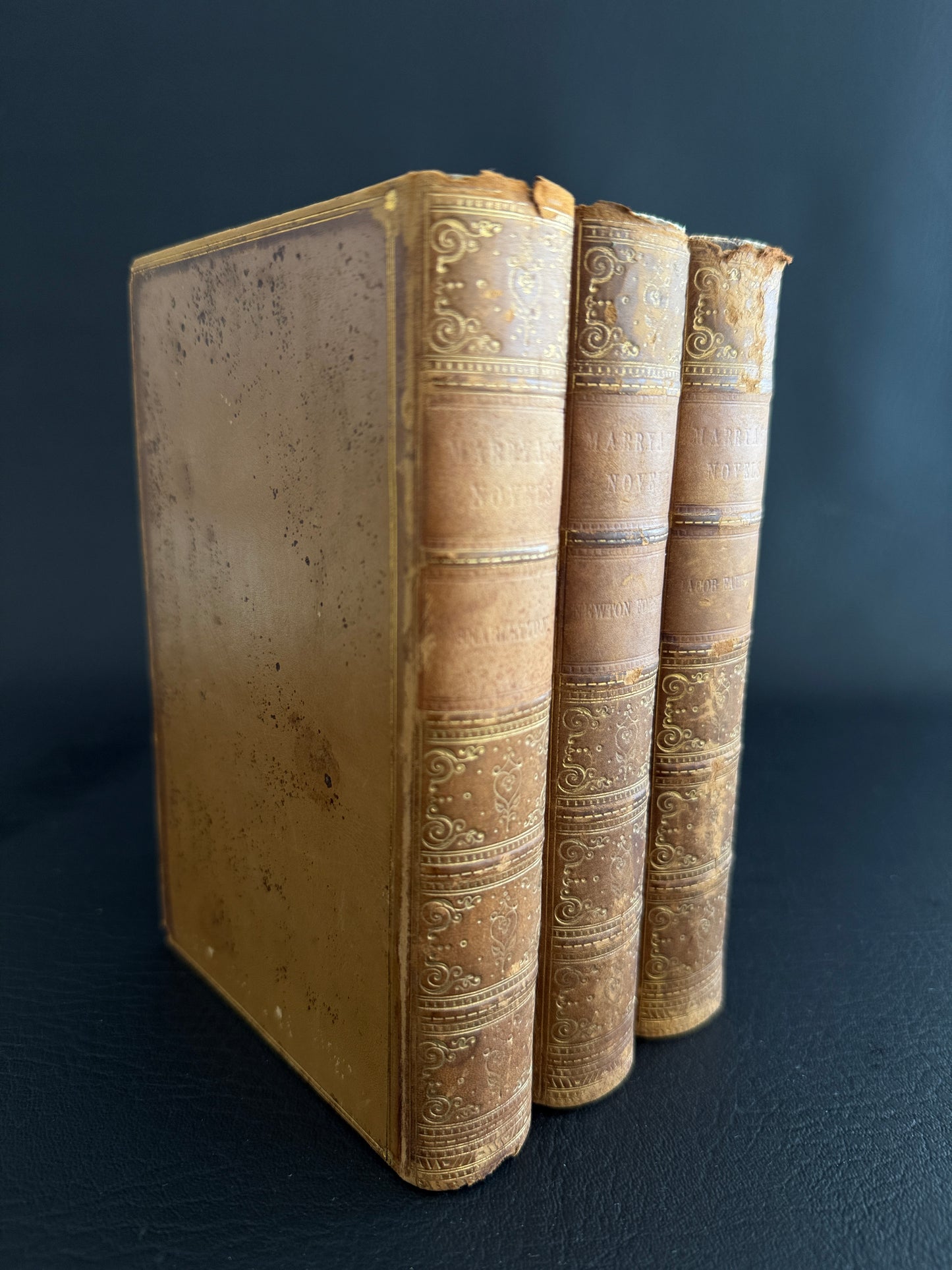 Trio of 19th-Century Leather-Bound Books by Captain Marryat