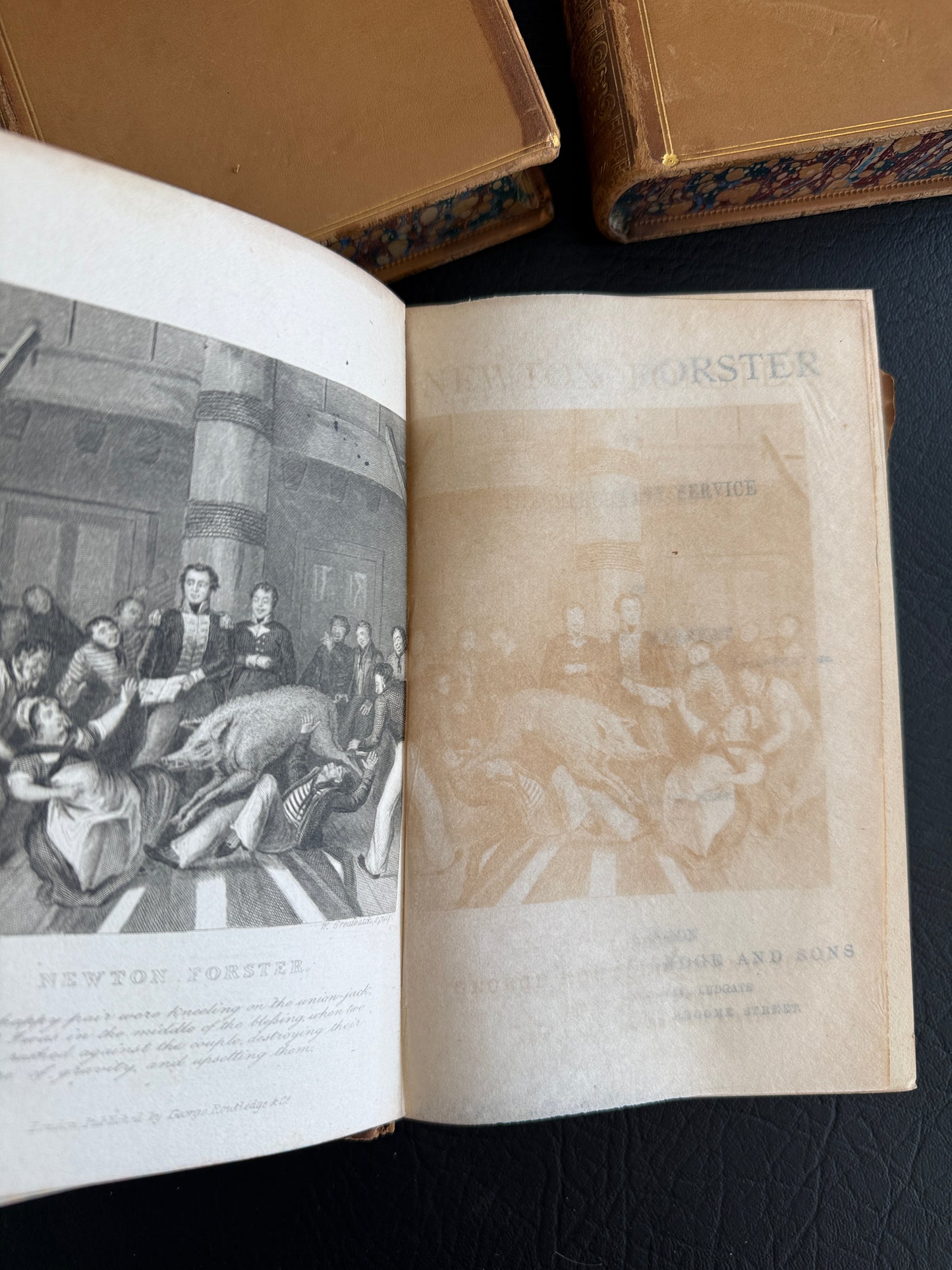 Trio of 19th-Century Leather-Bound Books by Captain Marryat