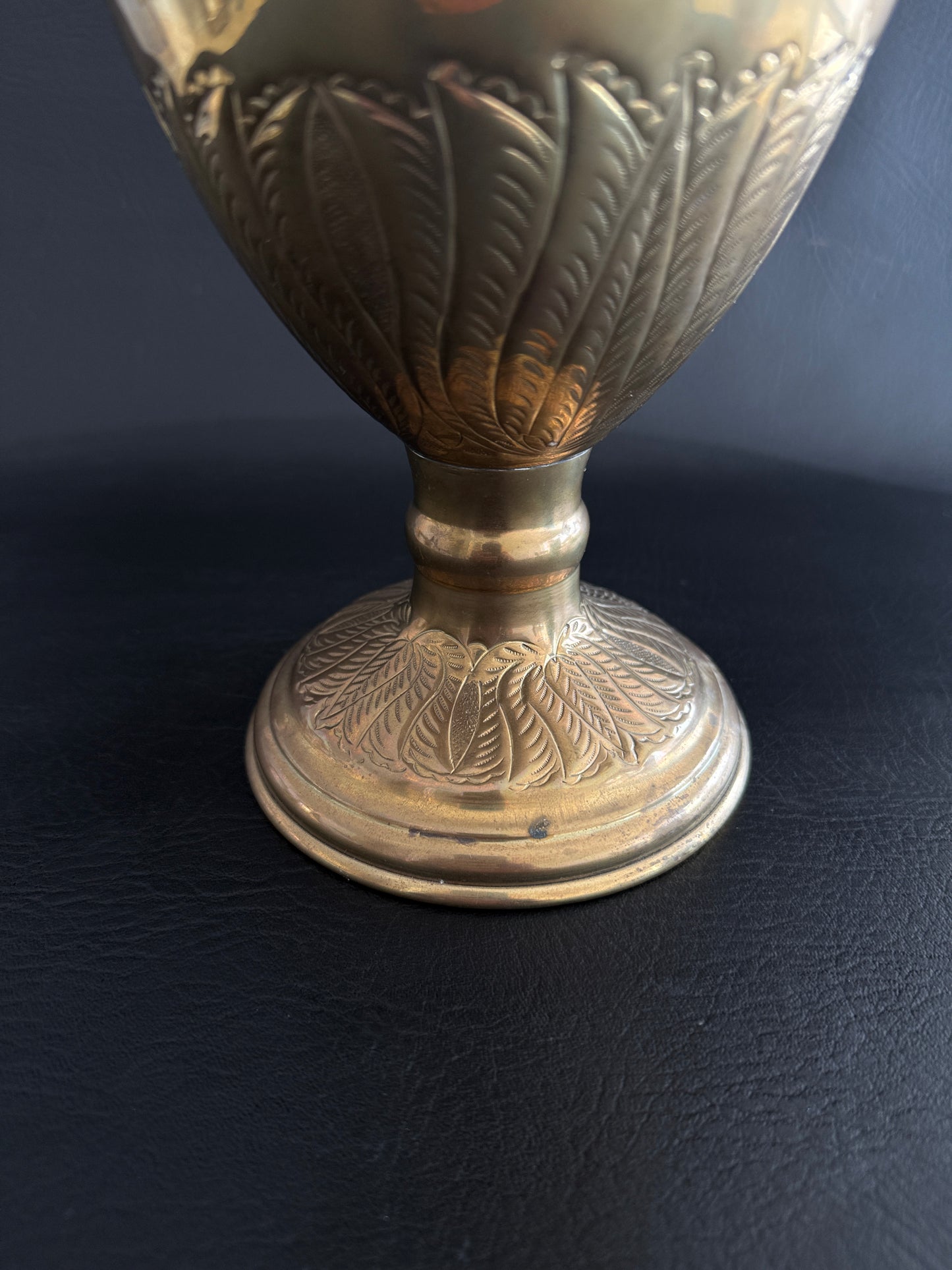 Lidded Brass Urn with Leaf Motif Detailing