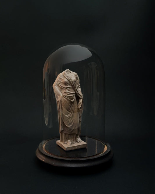 Antique Glass Cloche with Black Wood Display Base