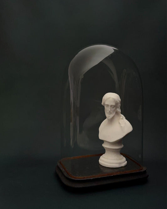 Antique Ovoid Glass Display Cloche with Wooden Base