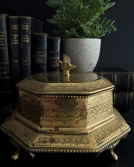 Brass Trinket Box with Swan Handled Lid