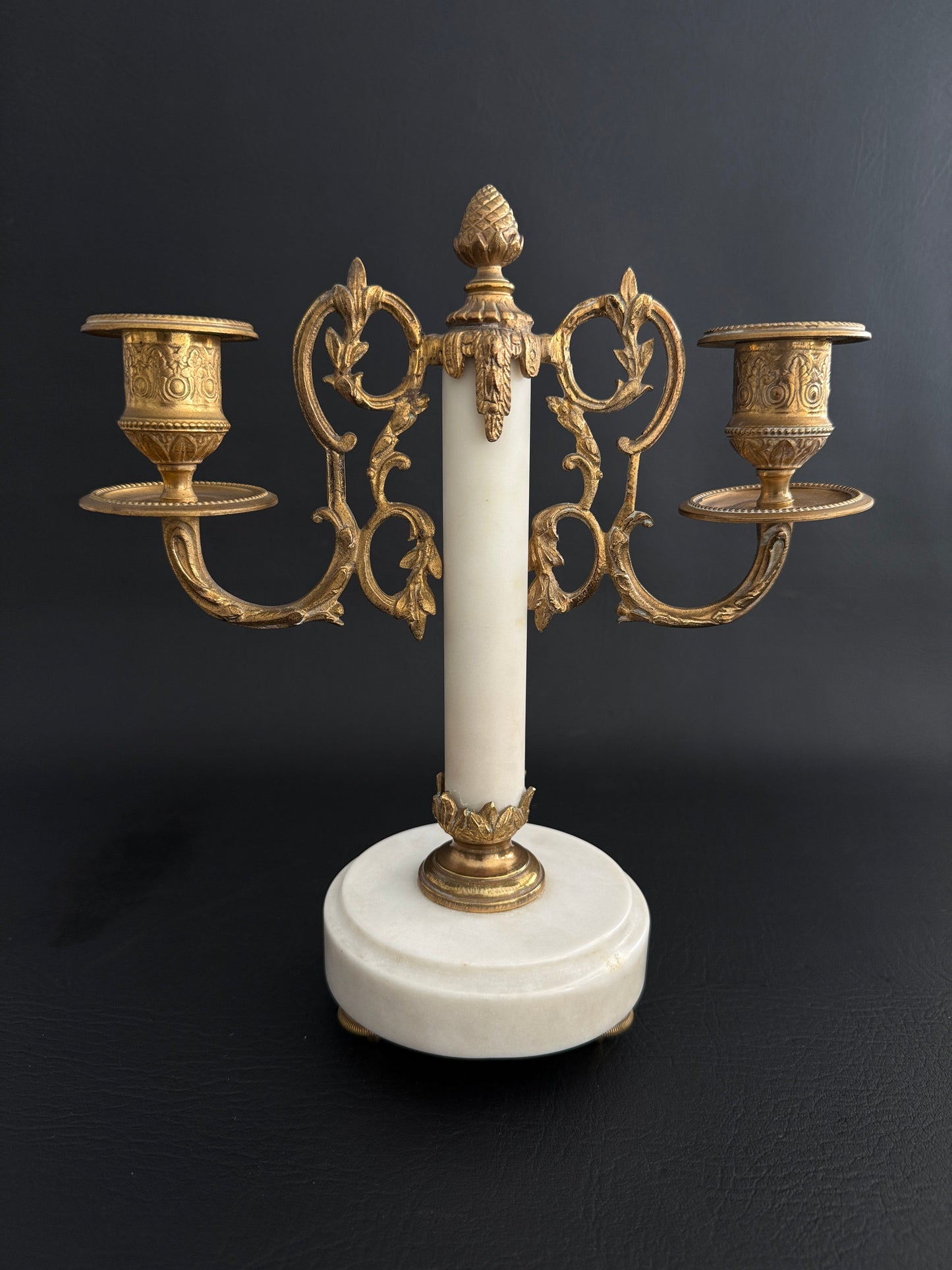 Pair of Marble & Gilt Metal Two-Arm Candelabras
