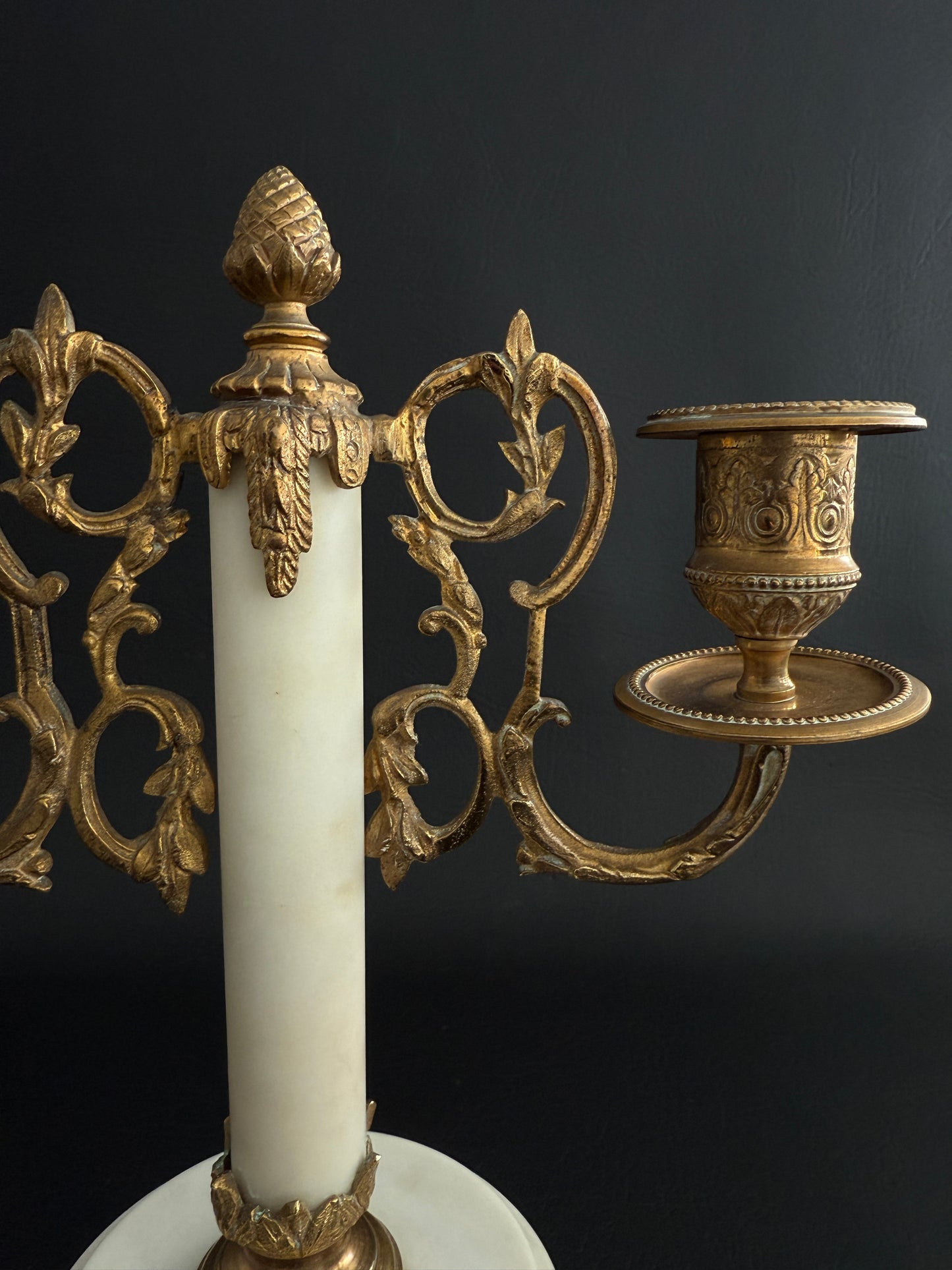 Pair of Marble & Gilt Metal Two-Arm Candelabras