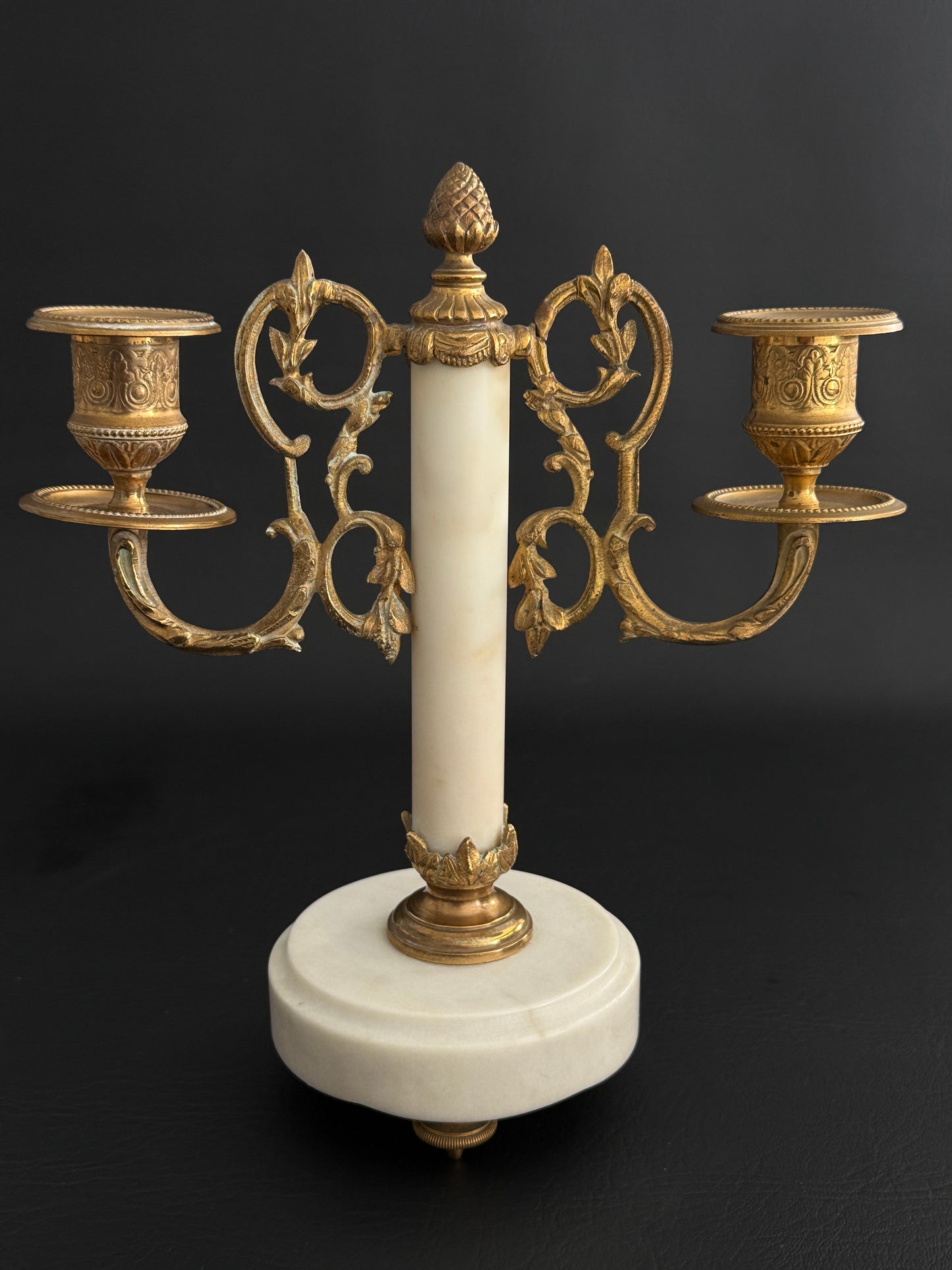 Pair of Marble & Gilt Metal Two-Arm Candelabras