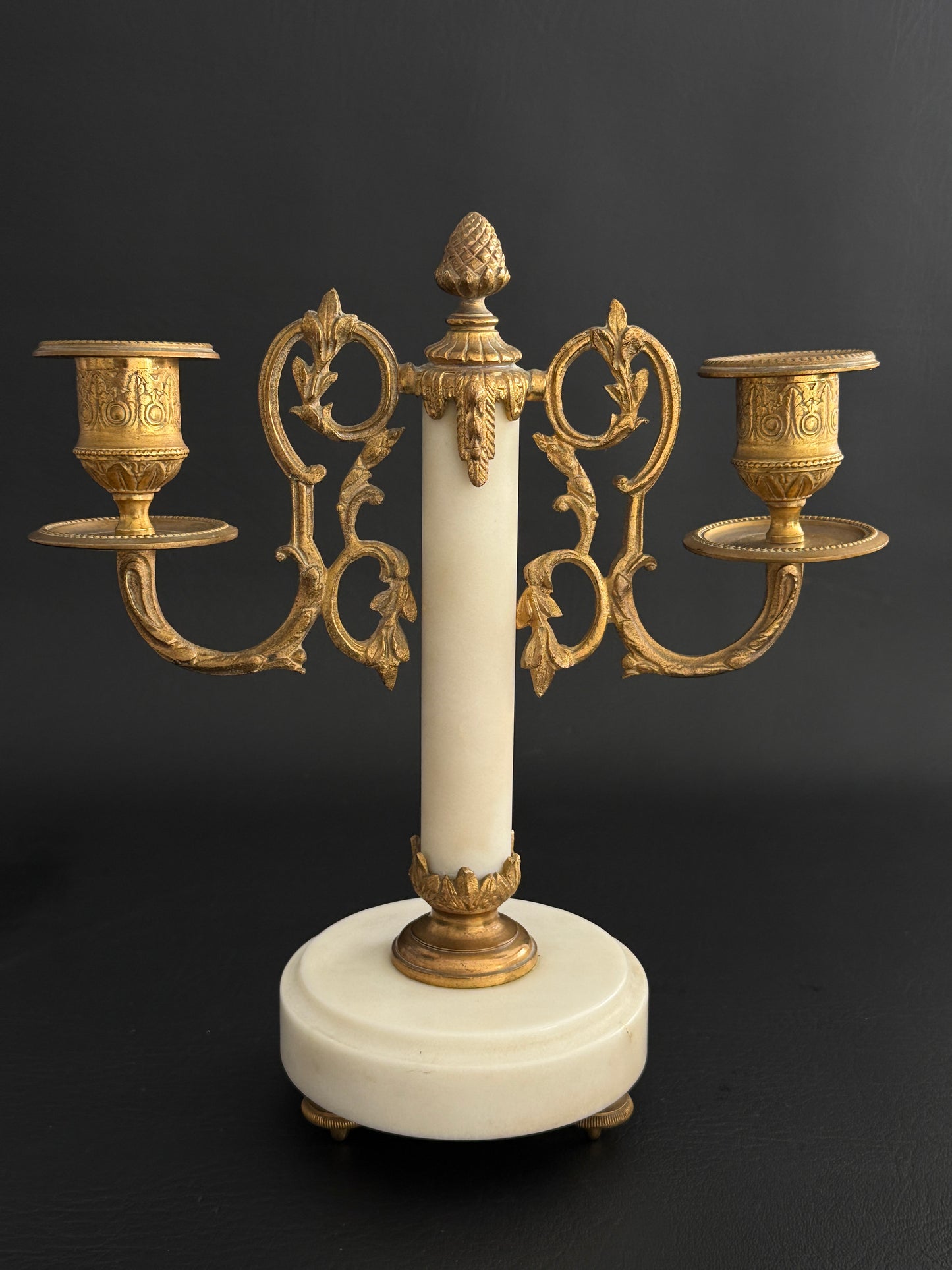 Pair of Marble & Gilt Metal Two-Arm Candelabras