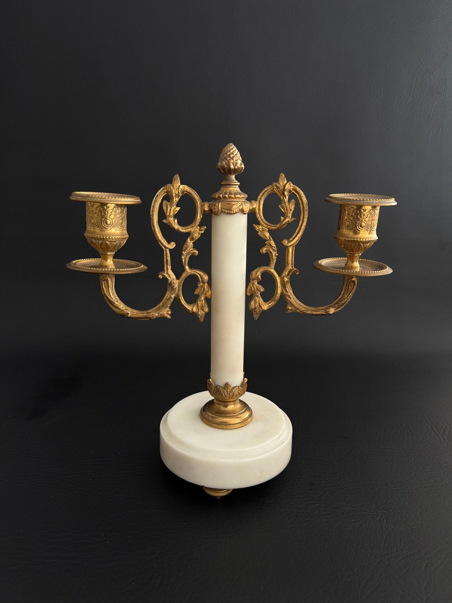 Pair of Marble & Gilt Metal Two-Arm Candelabras