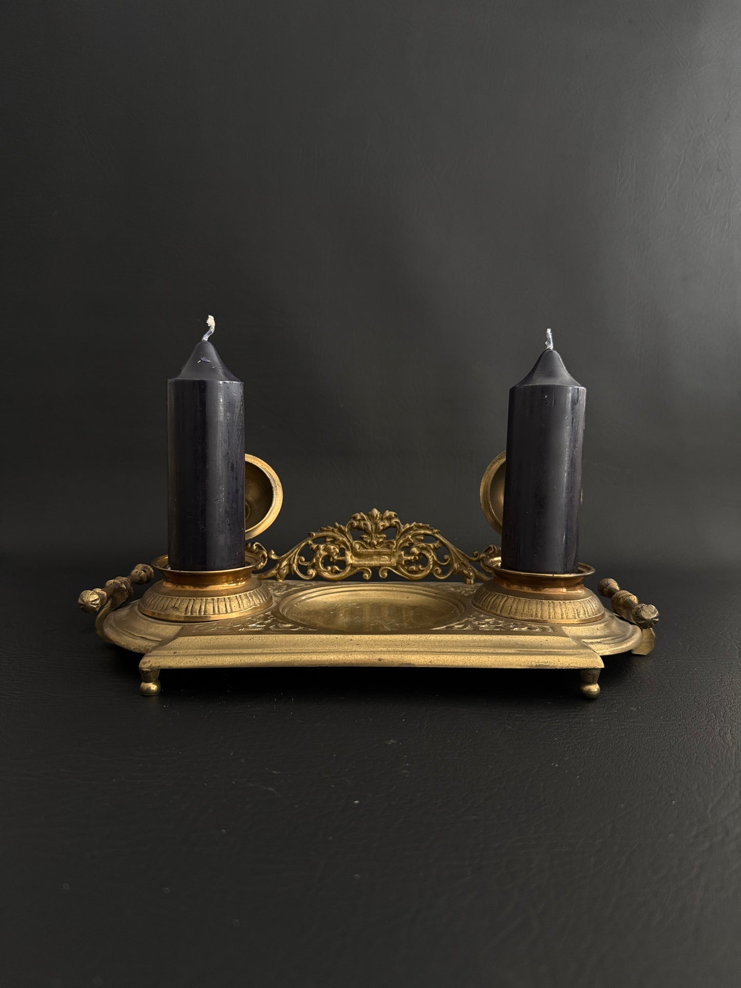 Antique Brass Double Inkwell