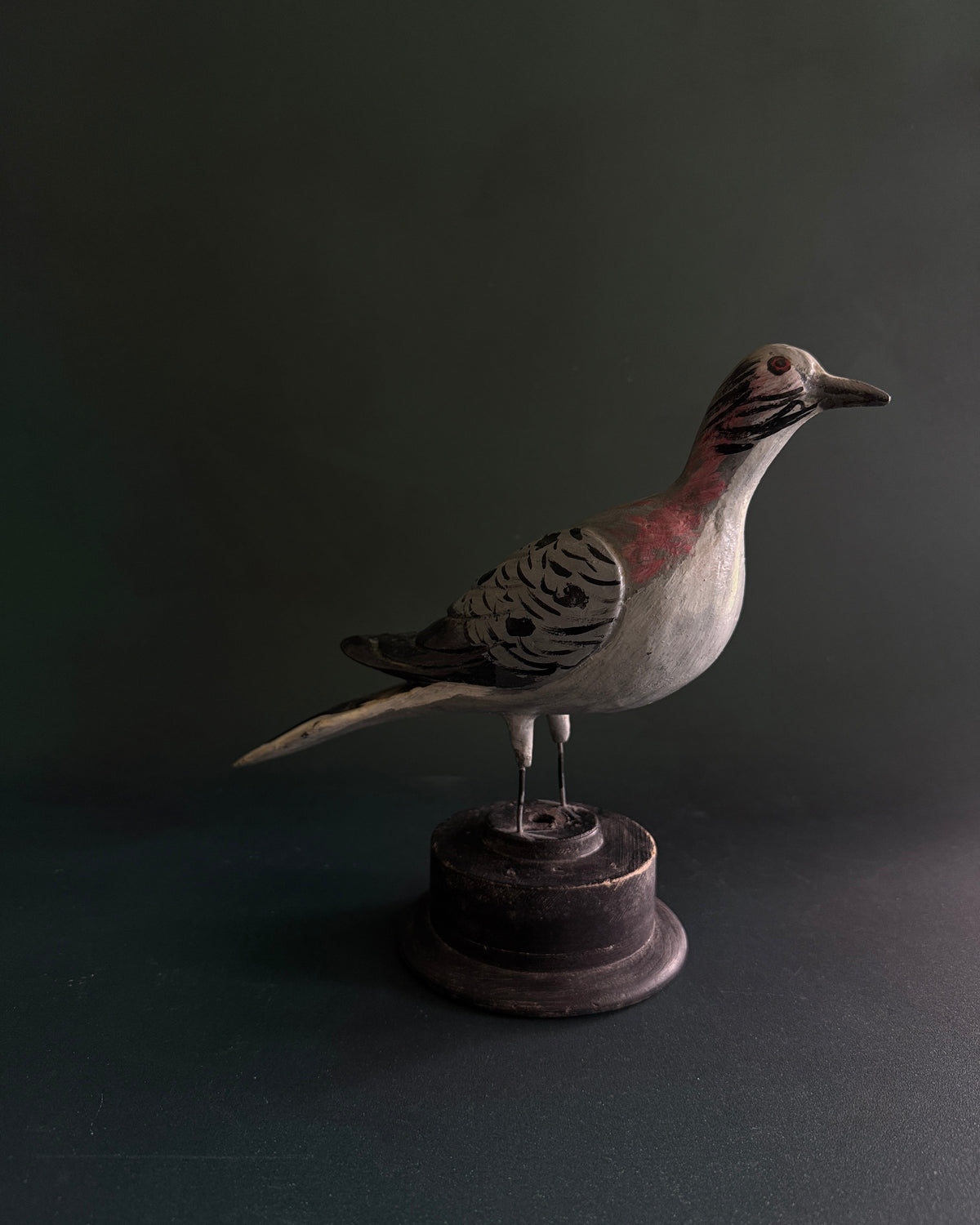 Hand-Painted Wooden Folk Art Bird on Stand