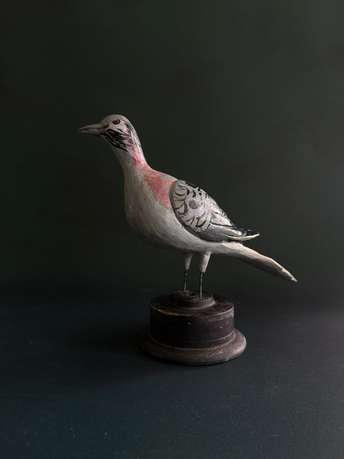 Hand-Painted Wooden Folk Art Bird on Stand