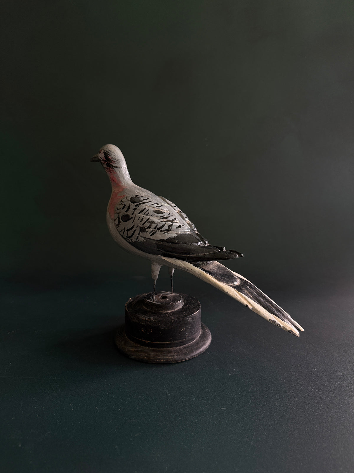 Hand-Painted Wooden Folk Art Bird on Stand