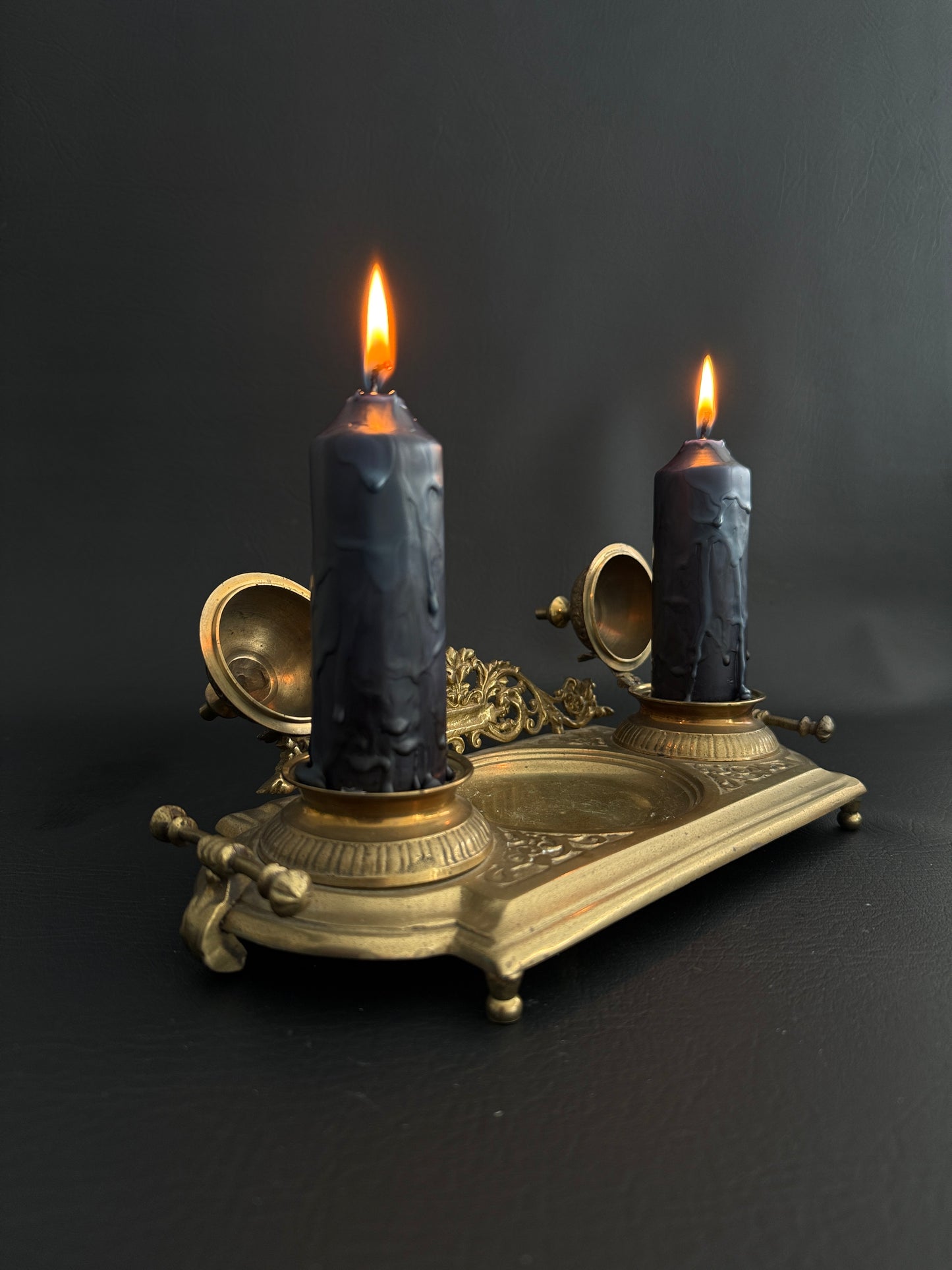 Antique Brass Double Inkwell