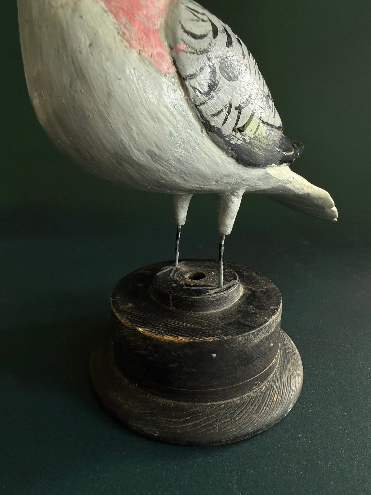 Hand-Painted Wooden Folk Art Bird on Stand