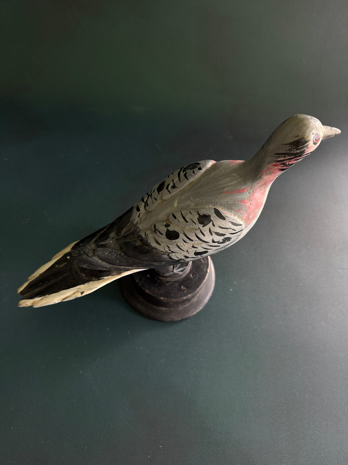Hand-Painted Wooden Folk Art Bird on Stand