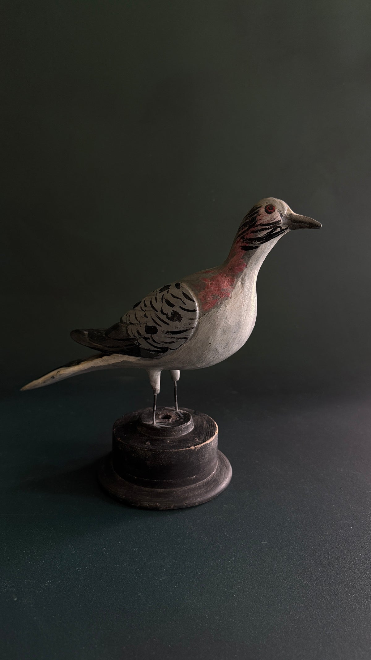 Hand-Painted Wooden Folk Art Bird on Stand