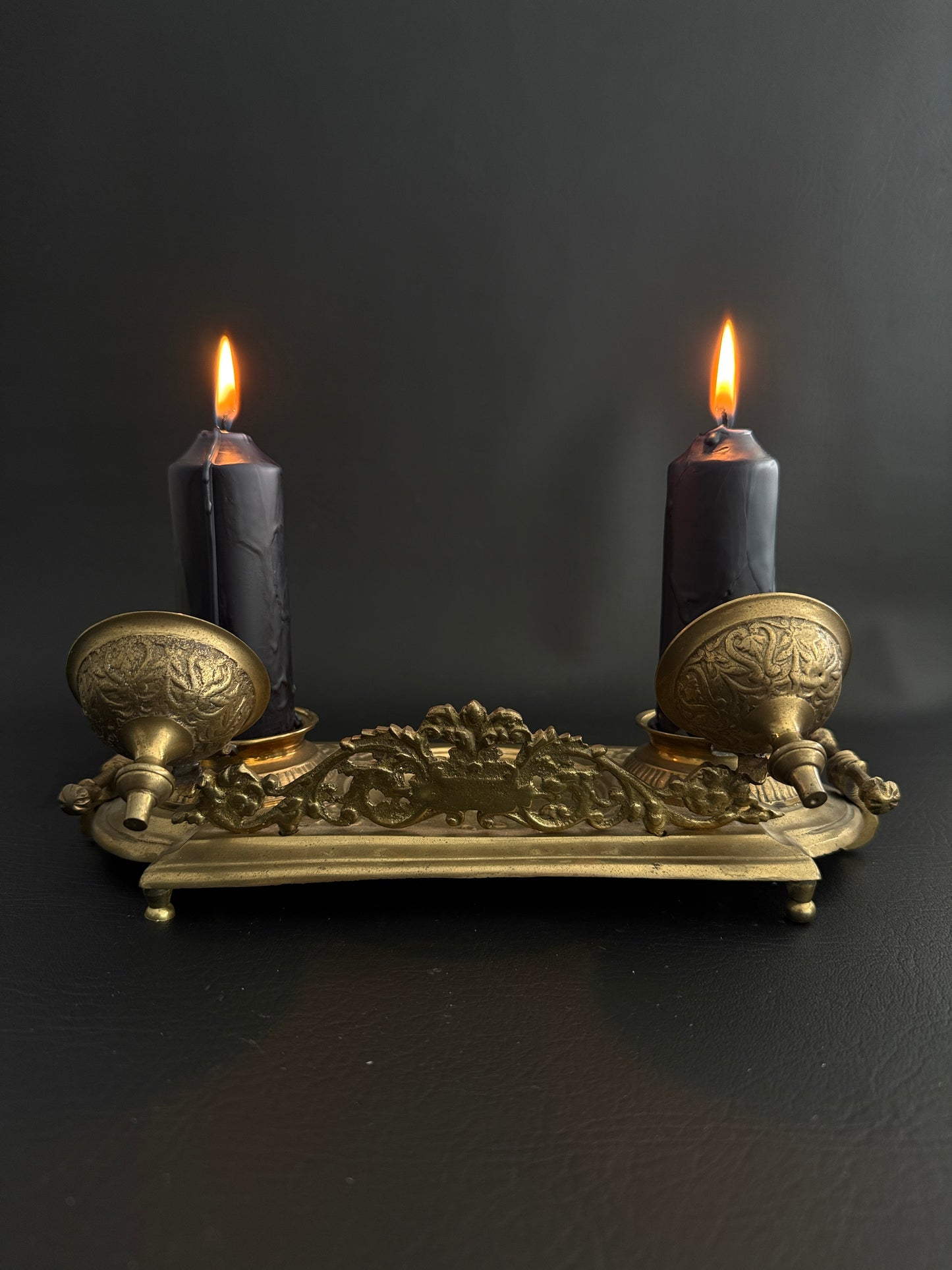 Antique Brass Double Inkwell