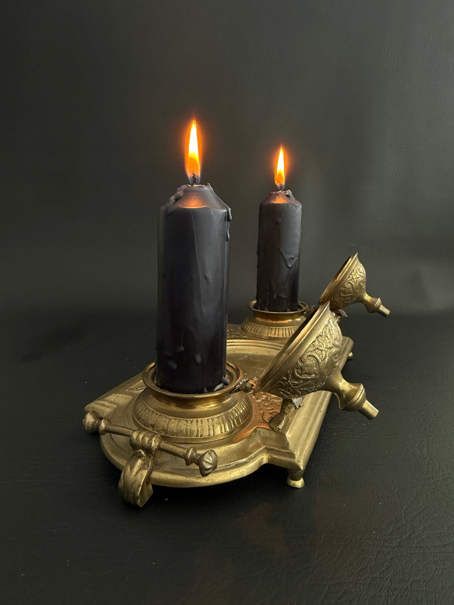 Antique Brass Double Inkwell