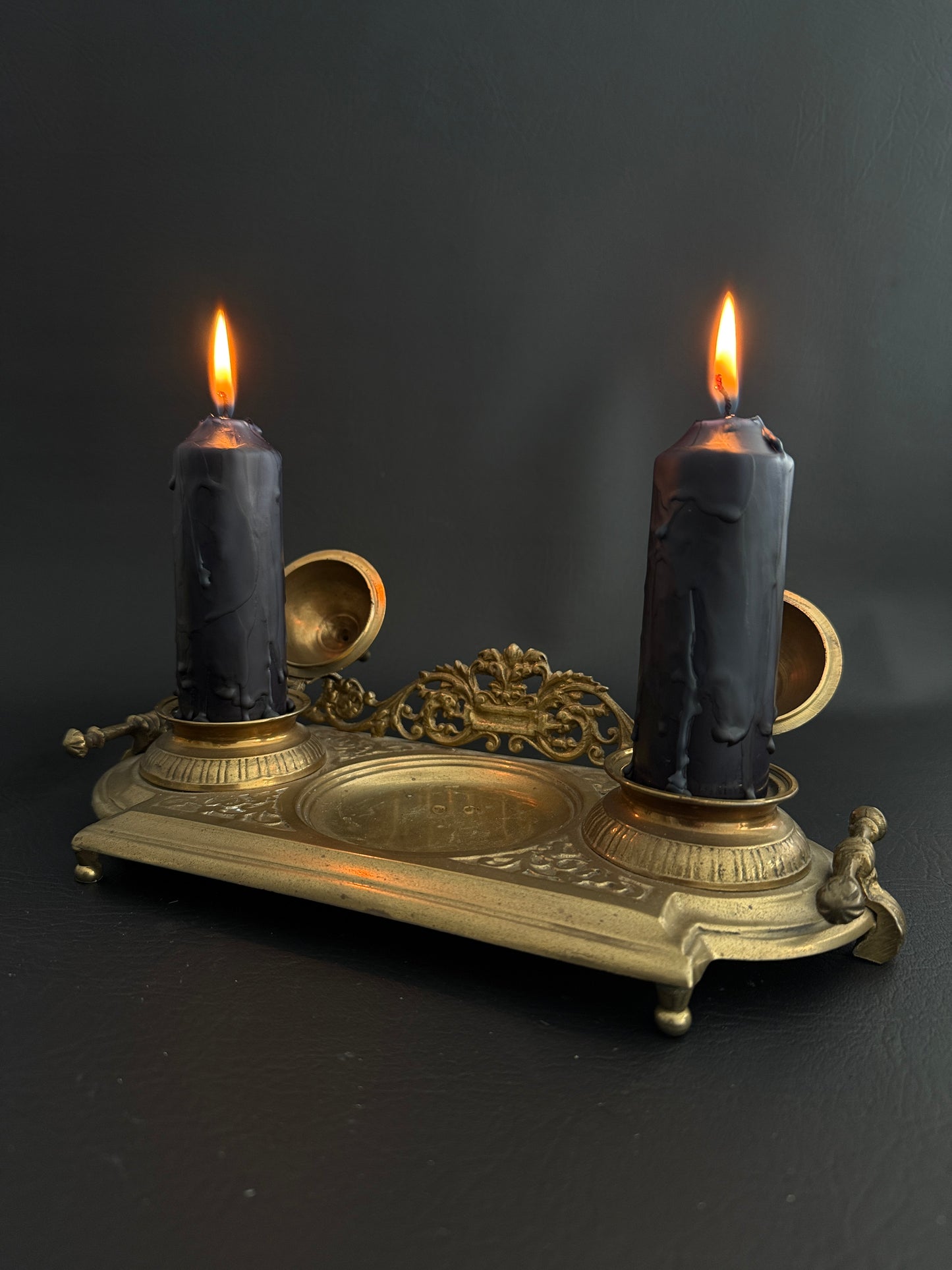 Antique Brass Double Inkwell