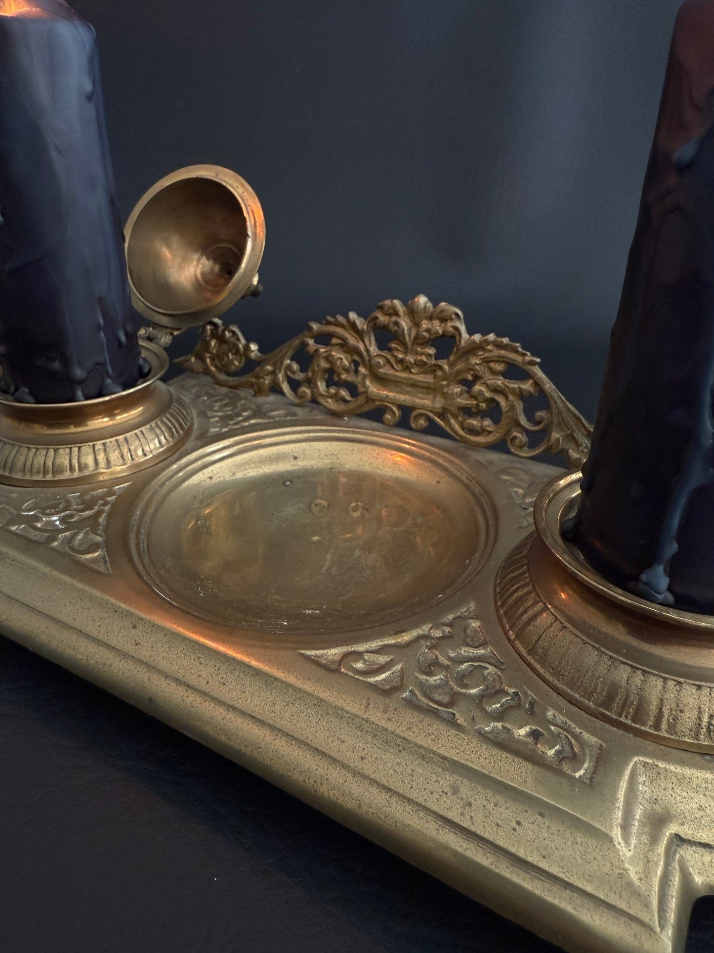 Antique Brass Double Inkwell