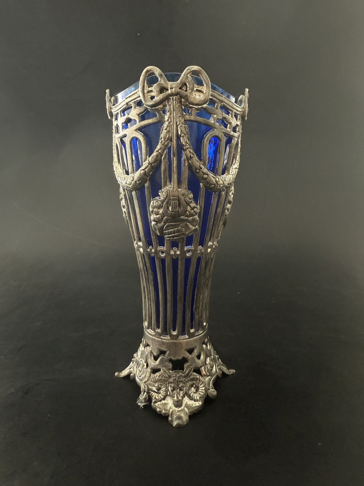 Godinger Silver Art Co Vase with Cobalt Blue Glass