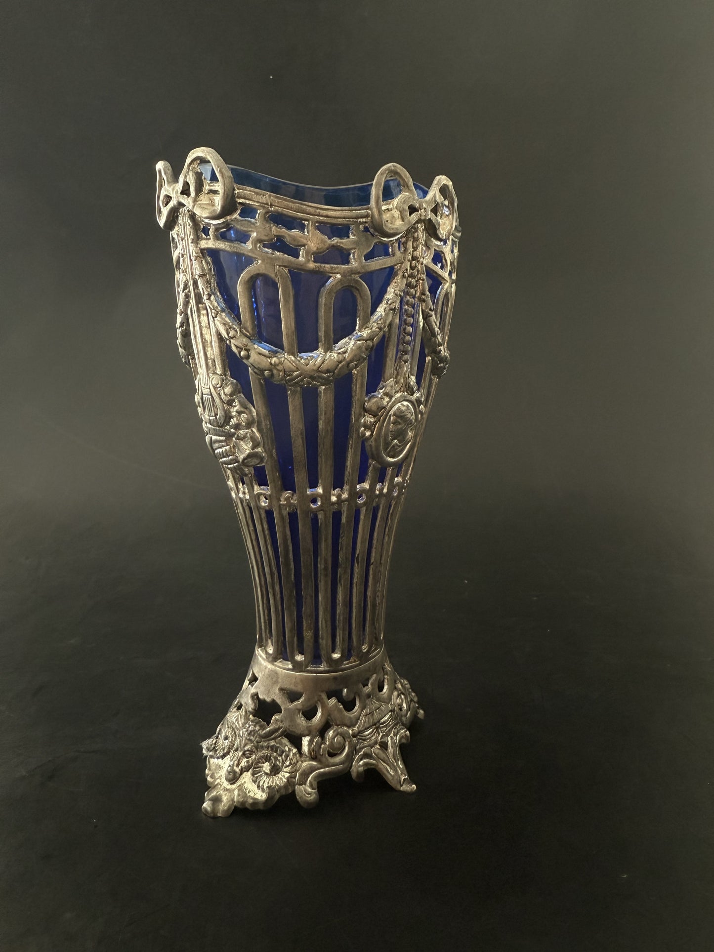 Godinger Silver Art Co Vase with Cobalt Blue Glass