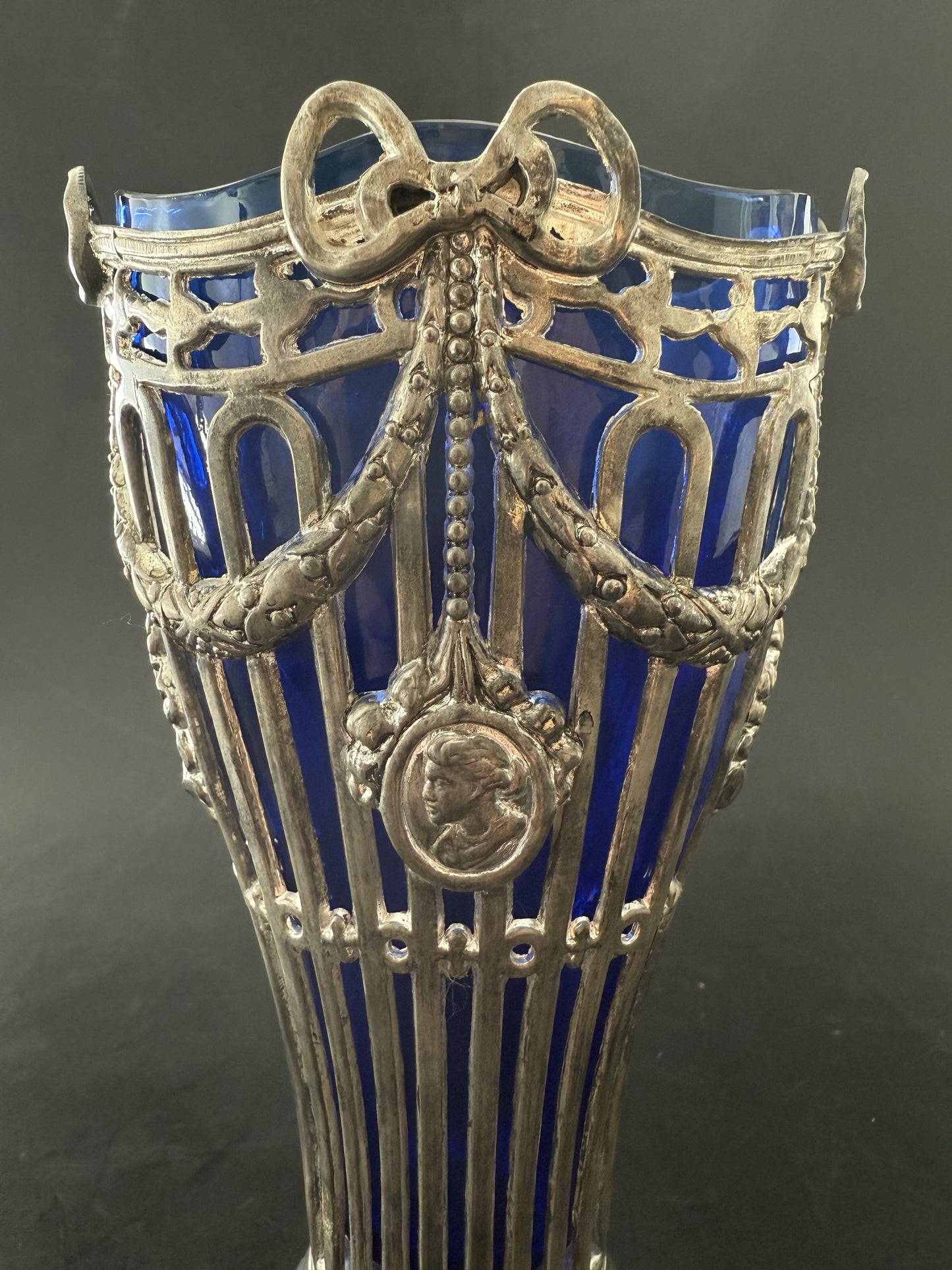 Godinger Silver Art Co Vase with Cobalt Blue Glass