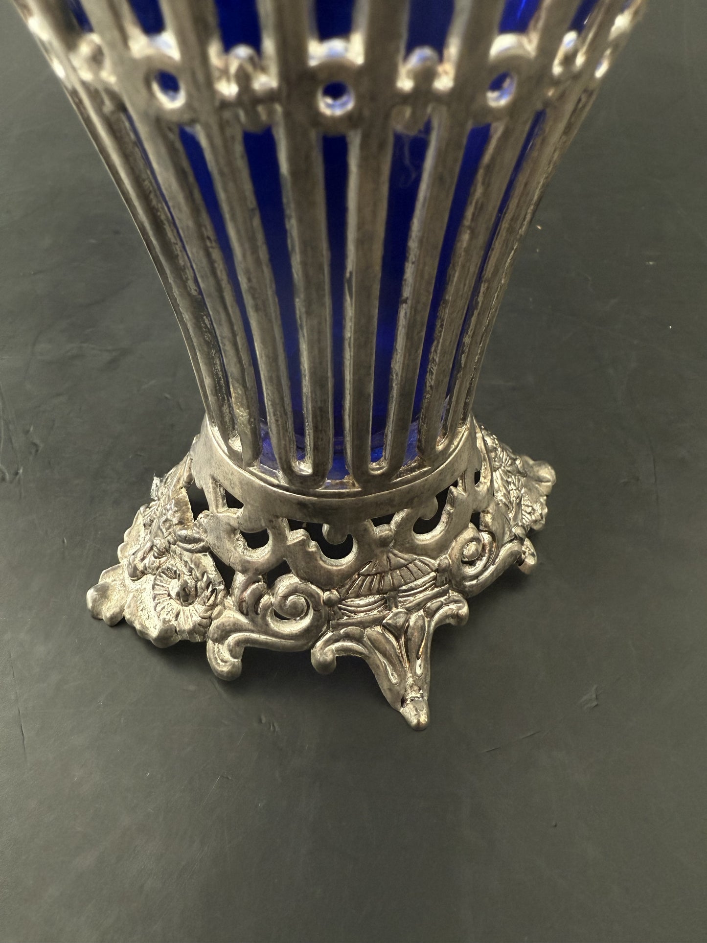 Godinger Silver Art Co Vase with Cobalt Blue Glass