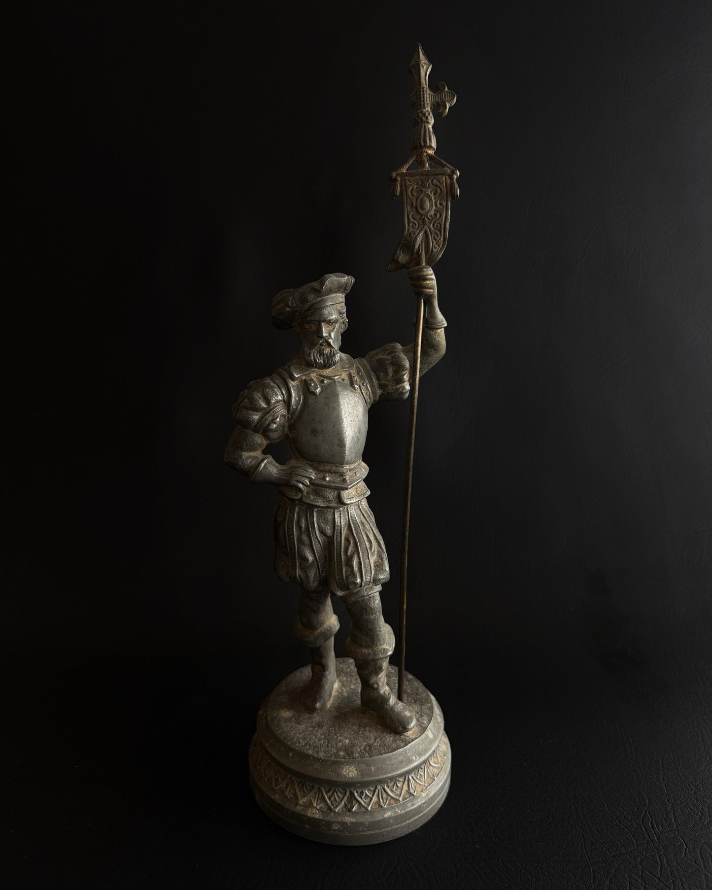 Antique Spelter Renaissance Standard Bearer Statue