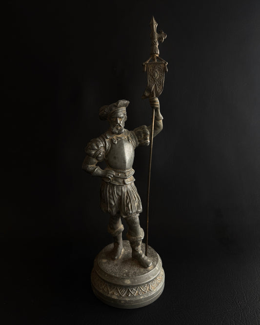 Antique Spelter Renaissance Standard Bearer Statue
