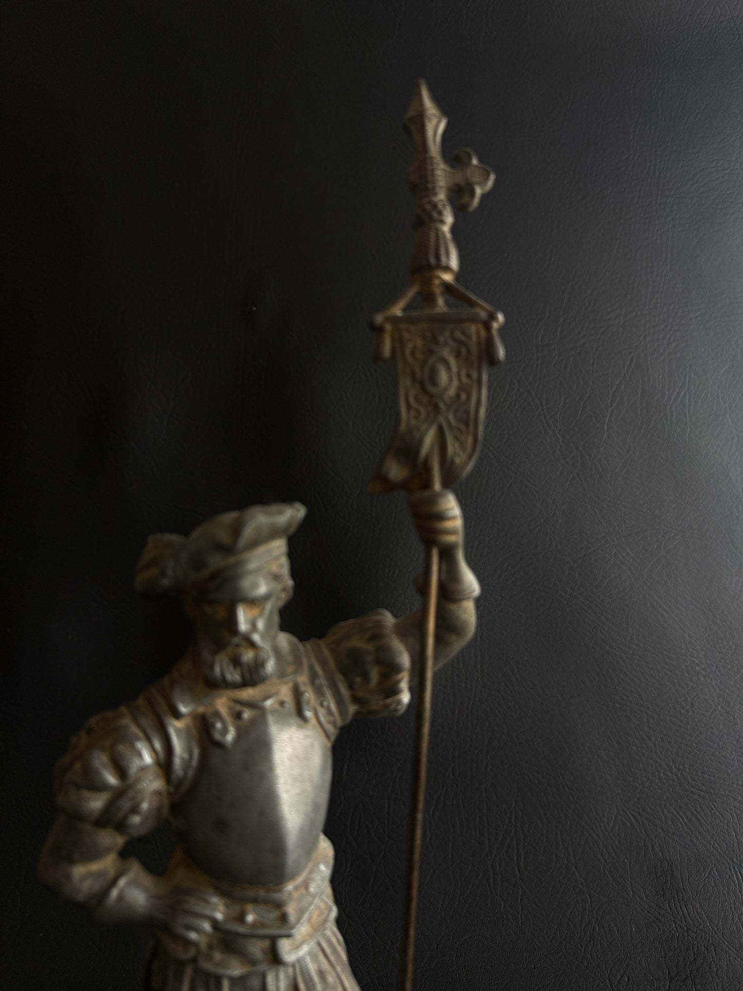 Antique Spelter Renaissance Standard Bearer Statue