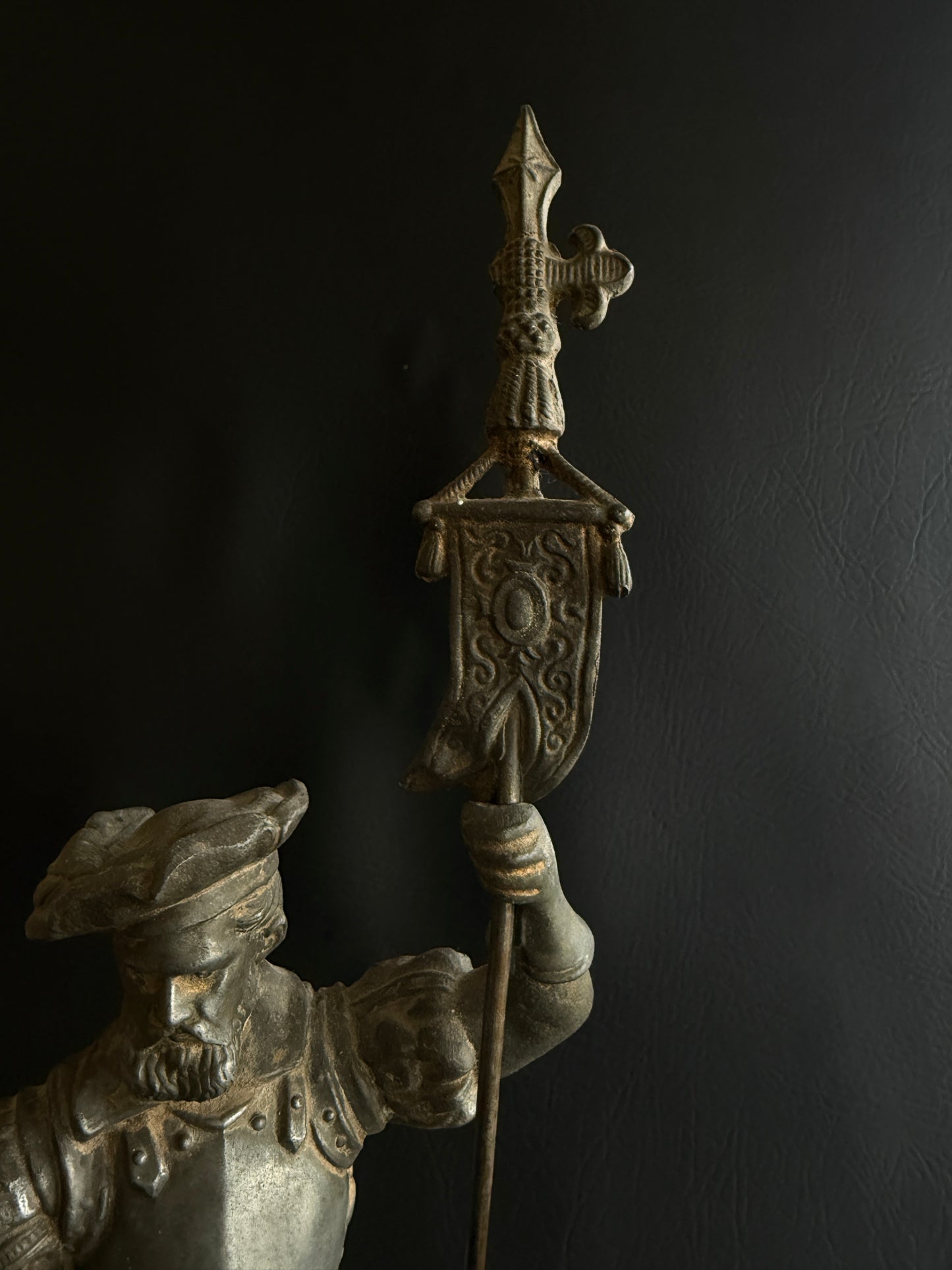 Antique Spelter Renaissance Standard Bearer Statue