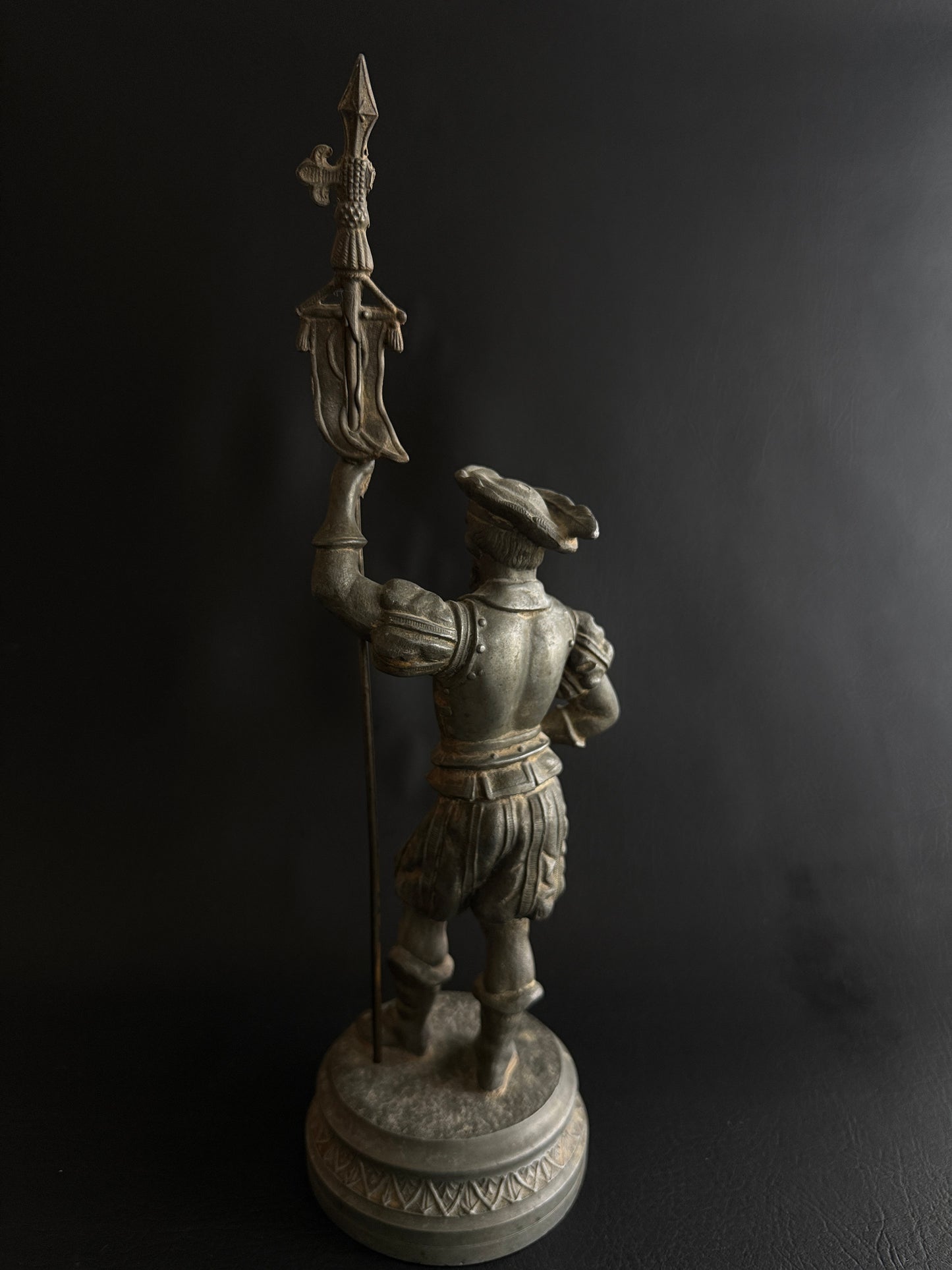 Antique Spelter Renaissance Standard Bearer Statue