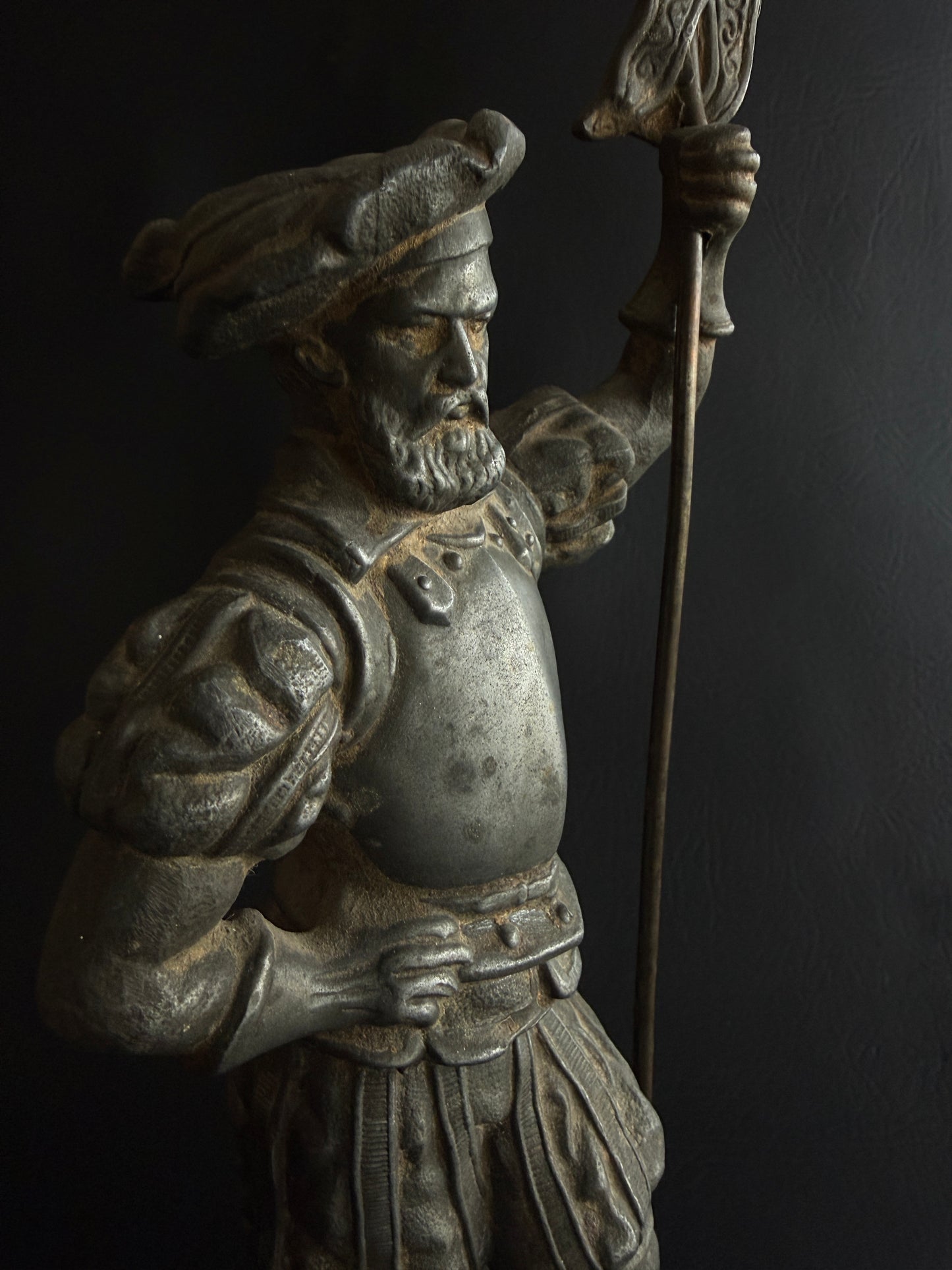 Antique Spelter Renaissance Standard Bearer Statue