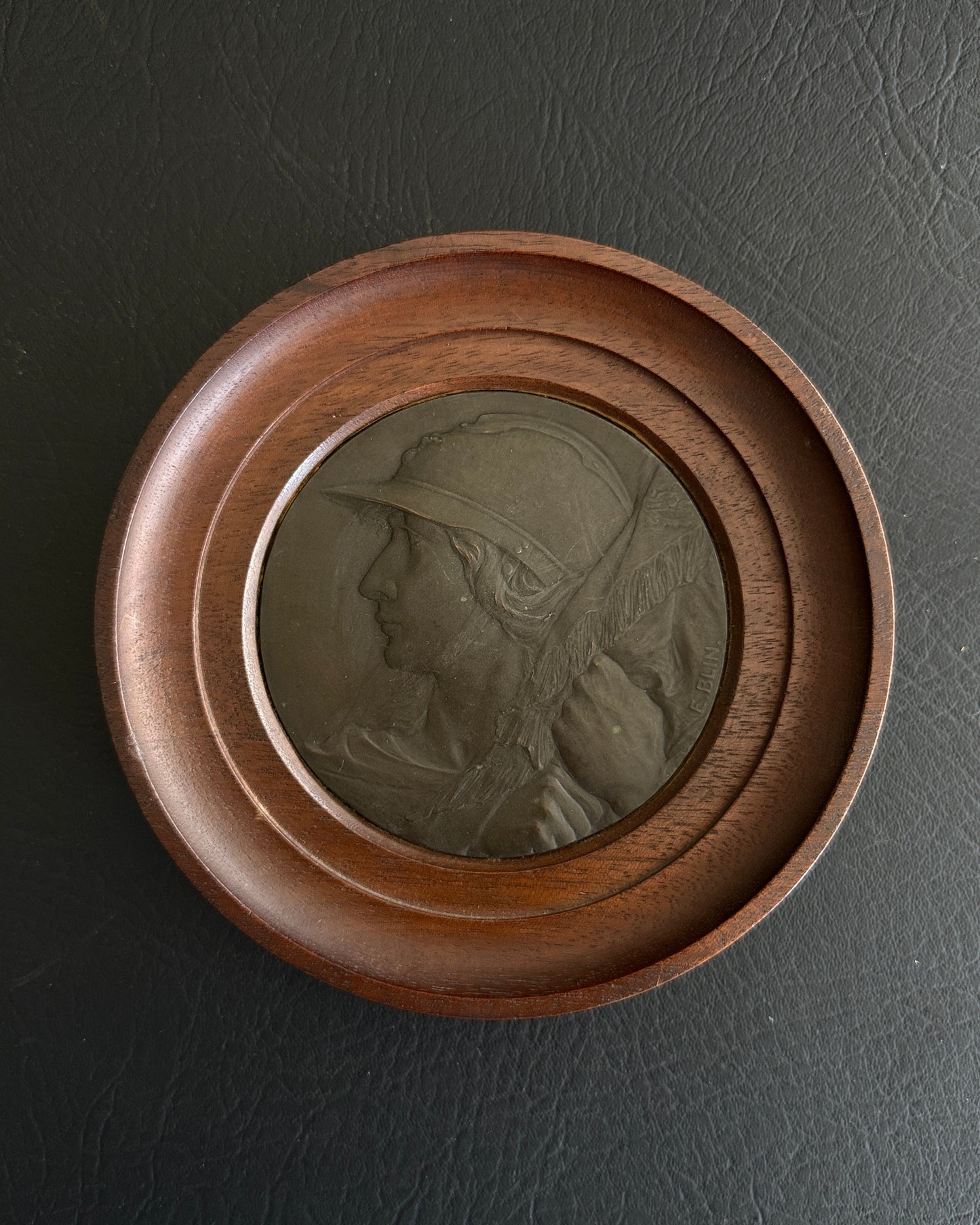 Signed E. Blin classical profile relief medallion