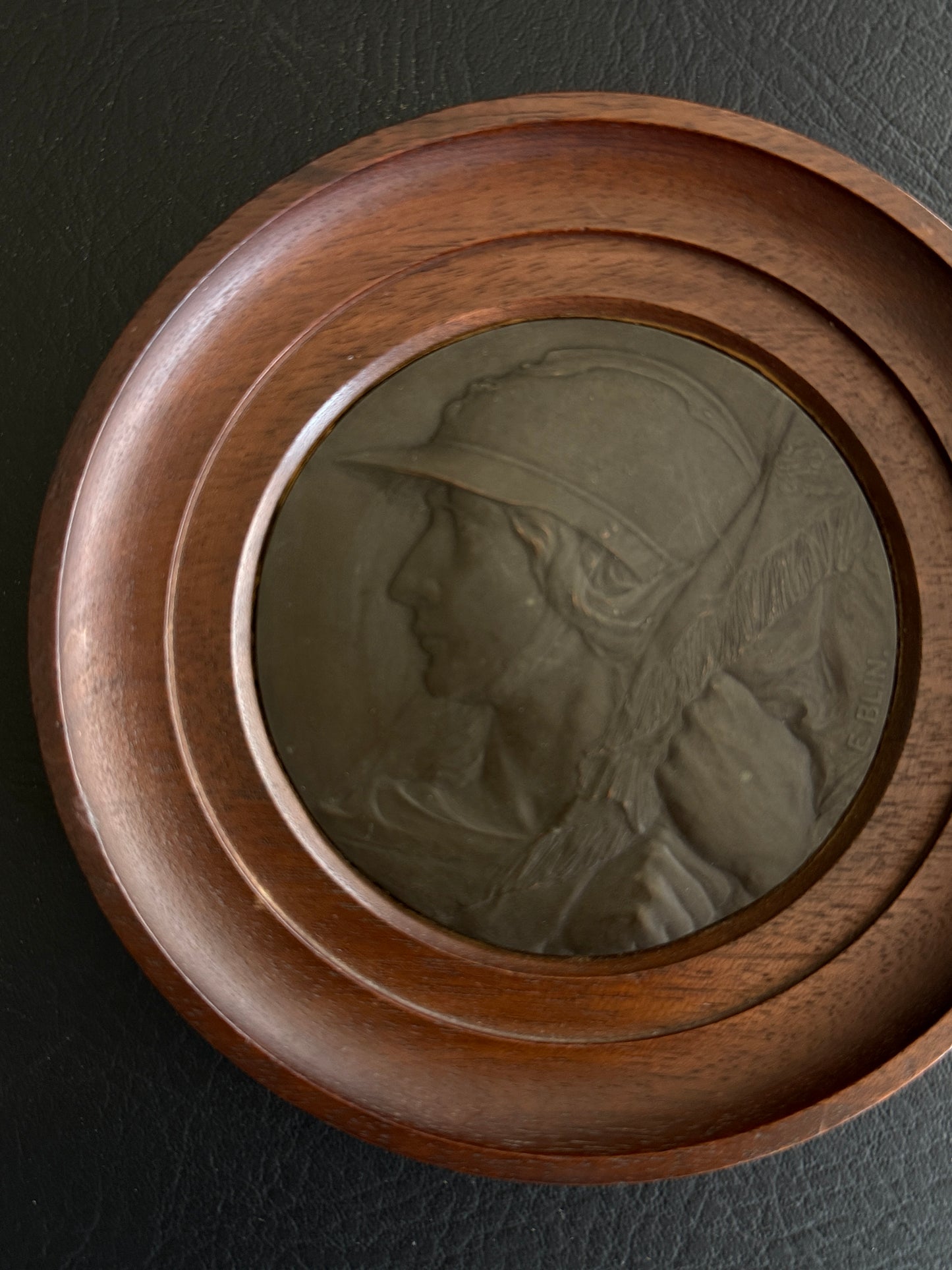 Signed E. Blin classical profile relief medallion