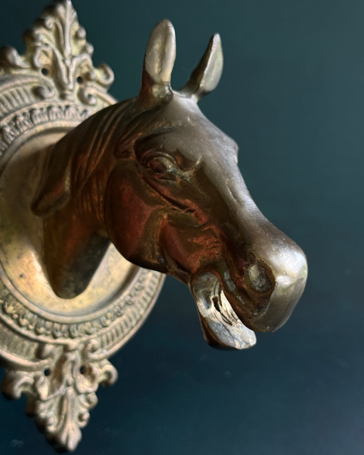 Brass Horse Head Wall Mount | Ornate Rod Bracket