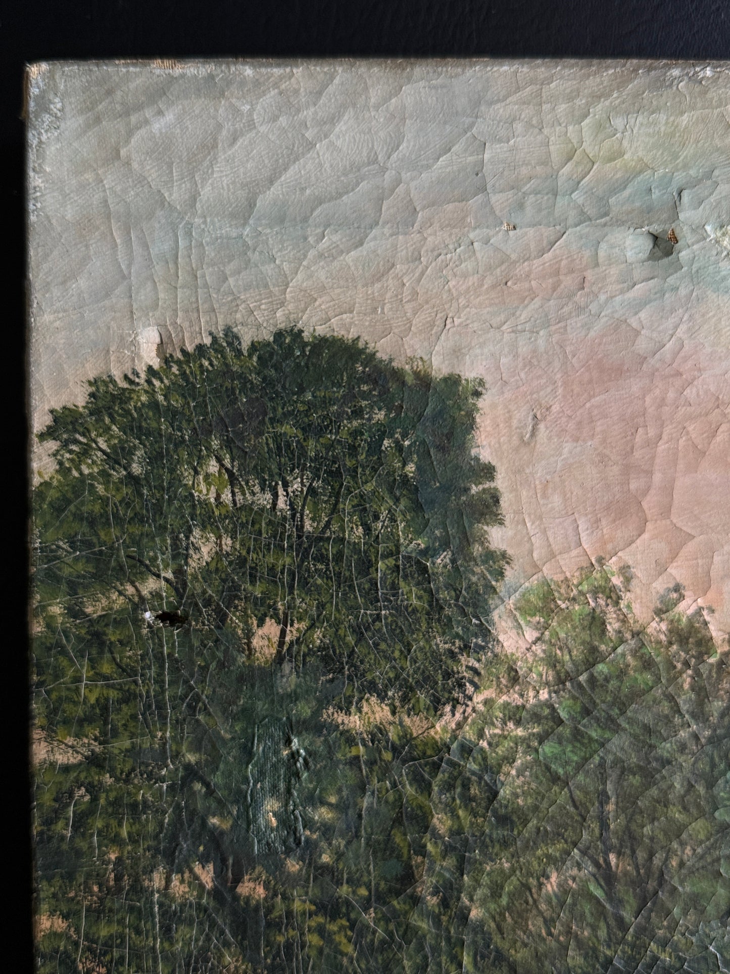 Antique Primitive Landscape Cabin Painting