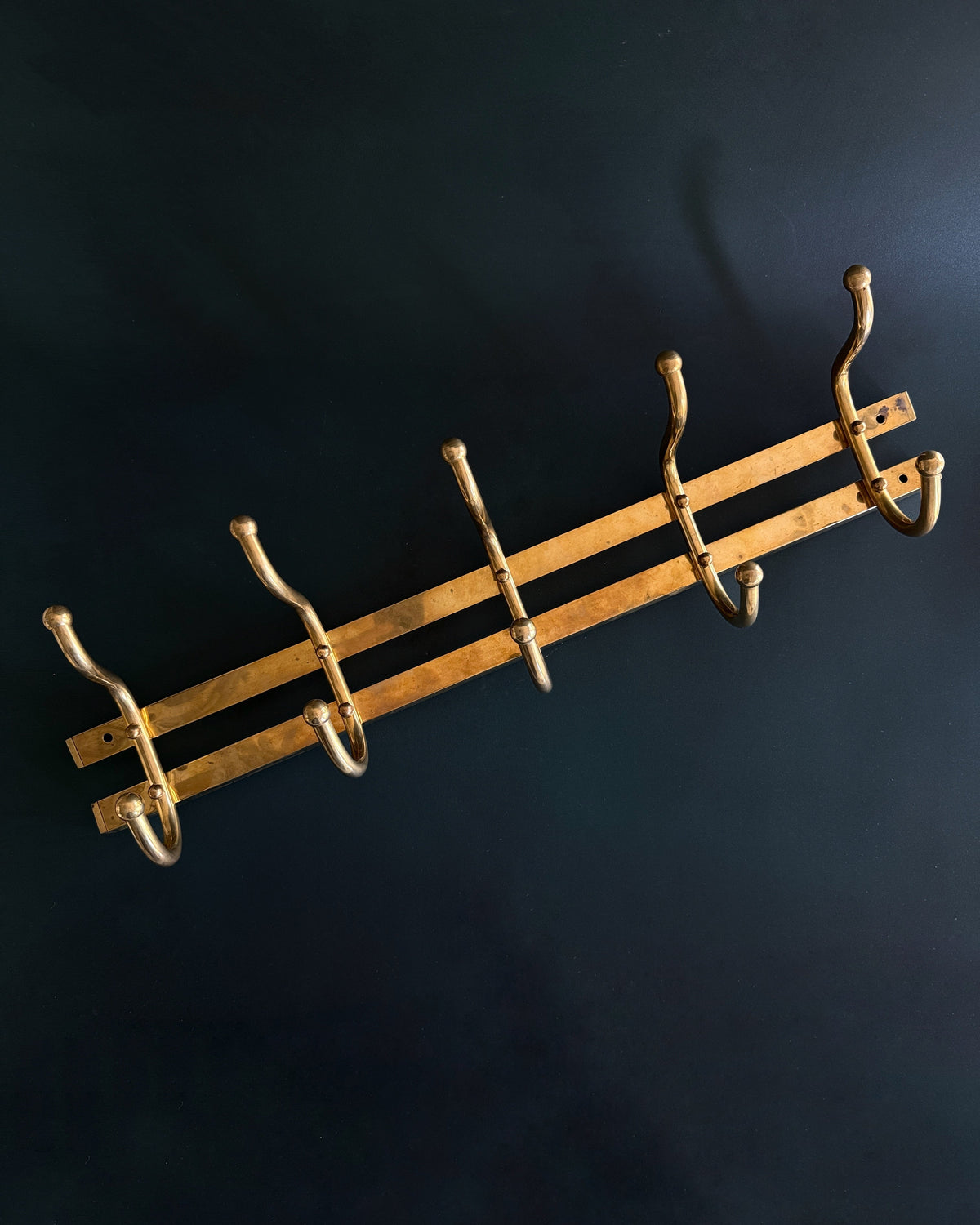 Vintage Brass Wall-Mounted Coat Rack | Five Double Hooks